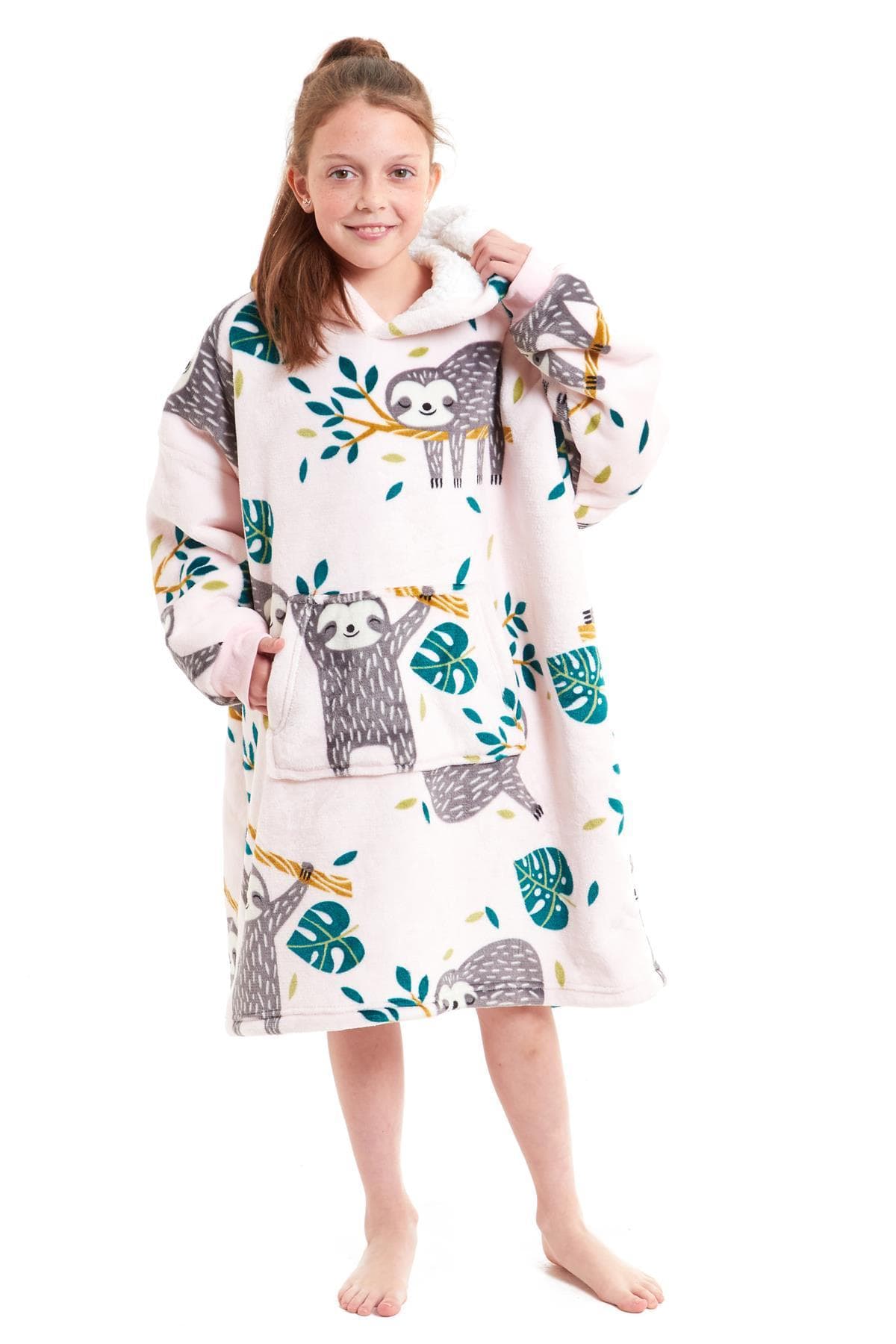 OLIVIA ROCCO Kids Oversized Hooded Fleece Blanket With Sherpa Fur Elastic Cuffs Easy-Care Sofa and Bedroom Throw