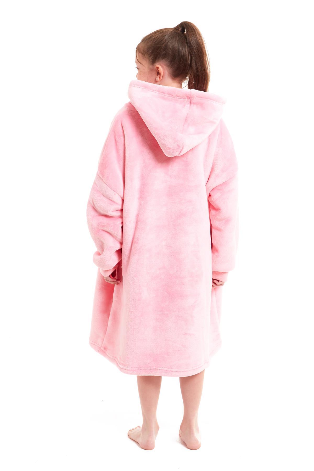 OLIVIA ROCCO Kids Oversized Hooded Fleece Blanket With Sherpa Fur Elastic Cuffs Easy-Care Sofa and Bedroom Throw