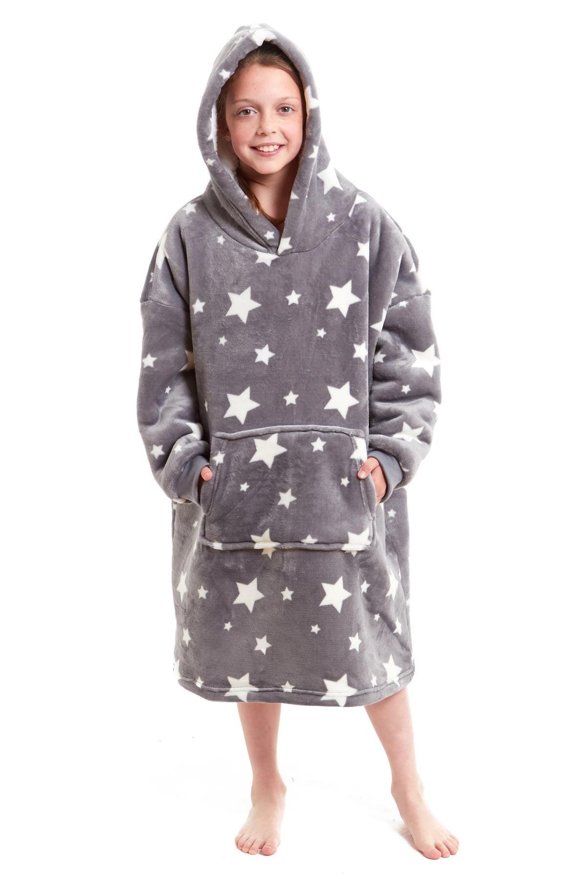 OLIVIA ROCCO Kids Oversized Hooded Fleece Blanket With Sherpa Fur Elastic Cuffs Easy-Care Sofa and Bedroom Throw