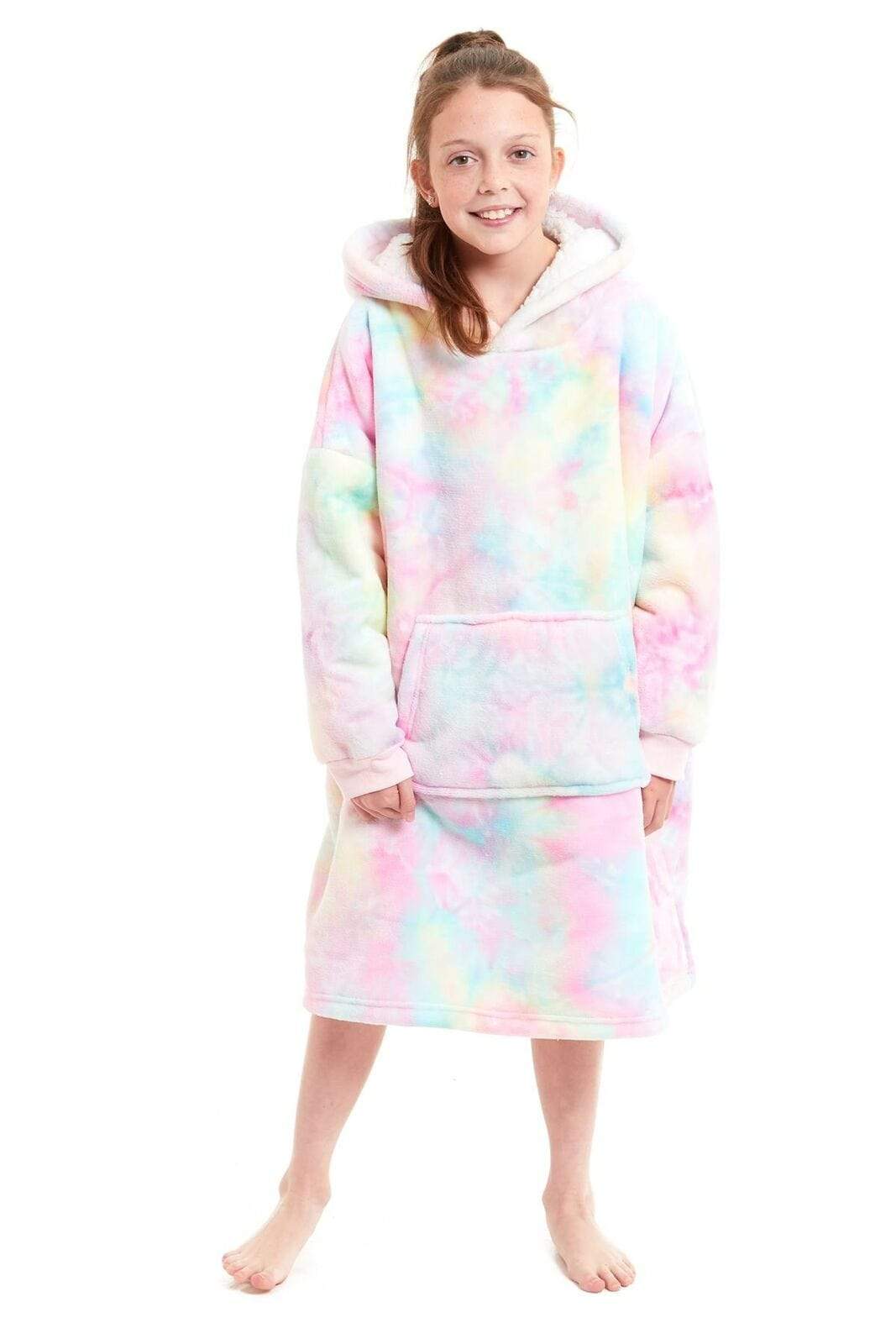 OLIVIA ROCCO Kids Oversized Hooded Fleece Blanket With Sherpa Fur Elastic Cuffs Easy-Care Sofa and Bedroom Throw