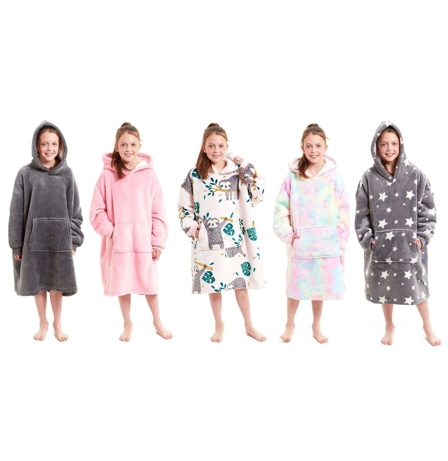 OLIVIA ROCCO Kids Oversized Hooded Fleece Blanket With Sherpa Fur Elastic Cuffs Easy-Care Sofa and Bedroom Throw