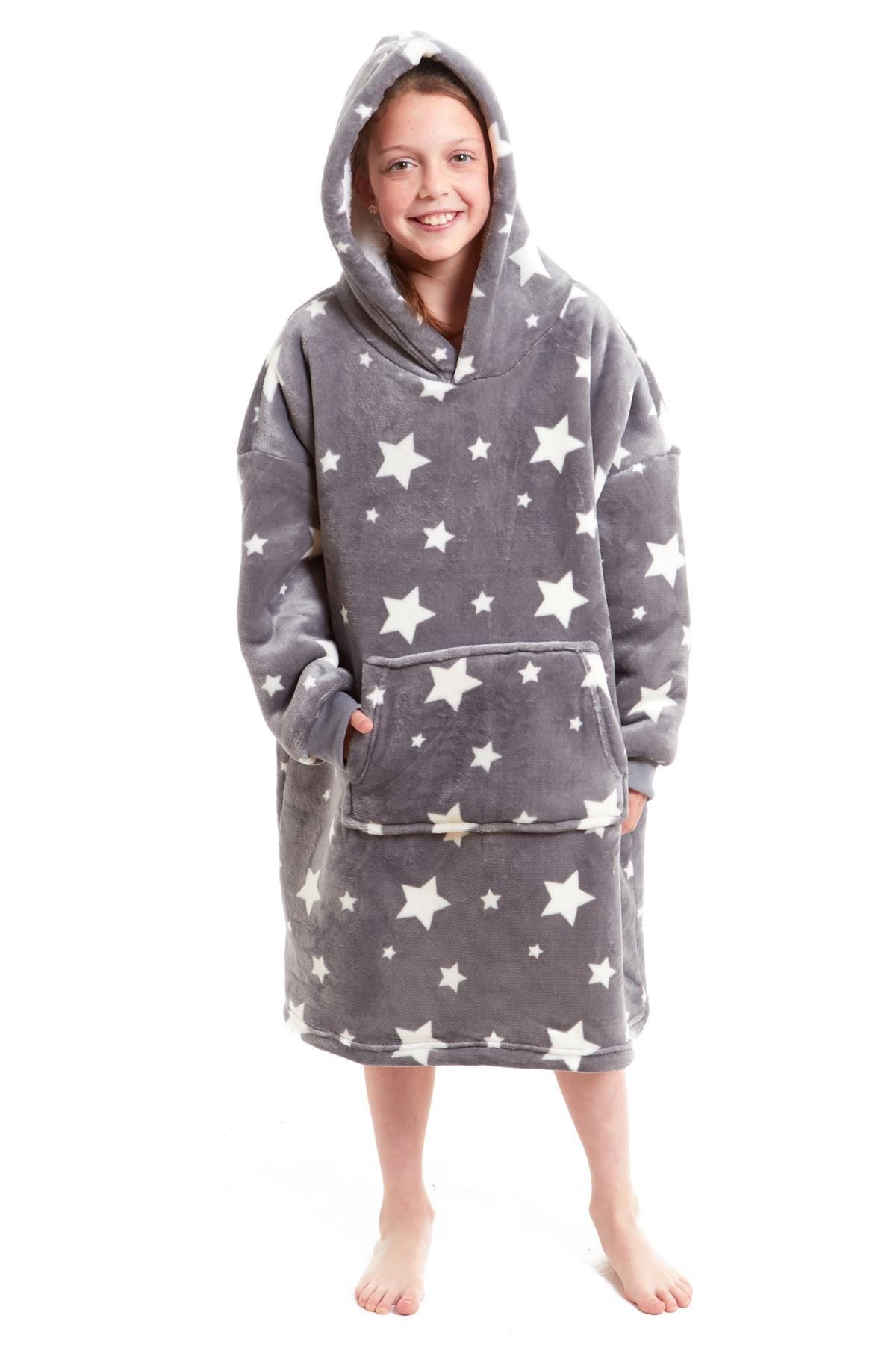 OLIVIA ROCCO Kids Oversized Hooded Fleece Blanket With Sherpa Fur Elastic Cuffs Easy-Care Sofa and Bedroom Throw