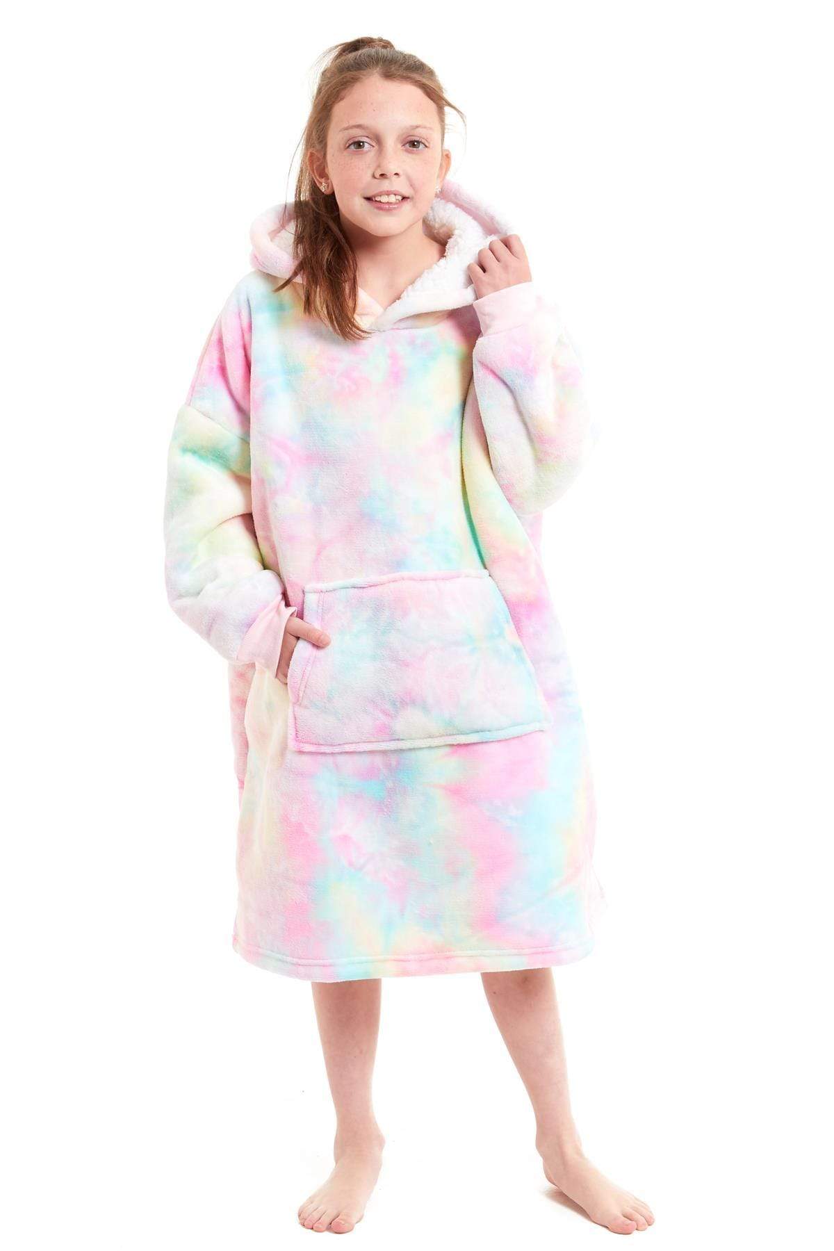 OLIVIA ROCCO Kids Oversized Hooded Fleece Blanket With Sherpa Fur Elastic Cuffs Easy-Care Sofa and Bedroom Throw