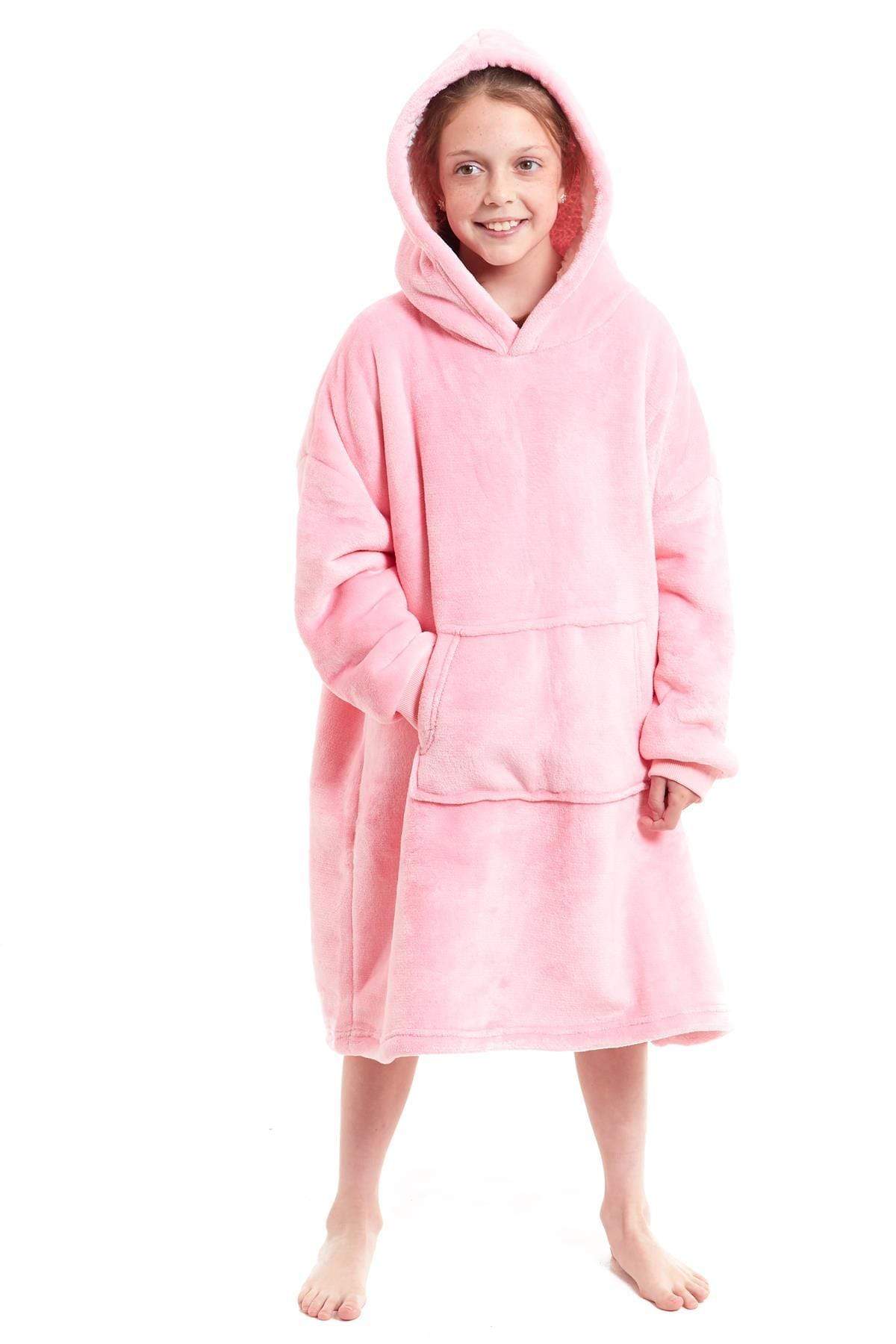 OLIVIA ROCCO Kids Oversized Hooded Fleece Blanket With Sherpa Fur Elastic Cuffs Easy-Care Sofa and Bedroom Throw