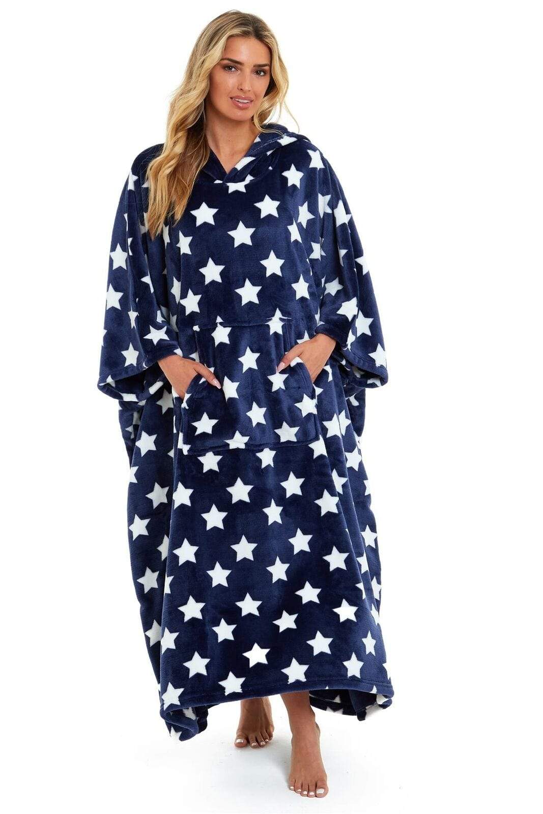 OLIVIA ROCCO Oversized Hooded Fleece Poncho Blanket Stars Polka Dots Easy Care for Cosy Home Layering