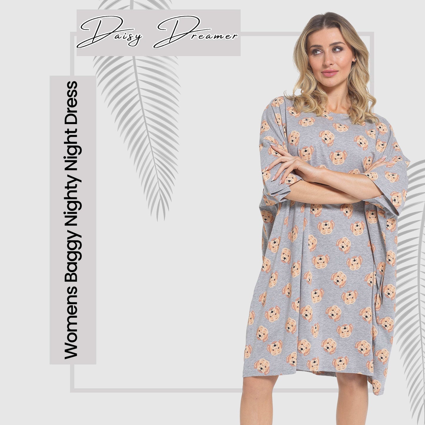 OLIVIA ROCCO Women's Cockapoo Baggy Nighty Dress 100% Cotton Oversized Nightshirt