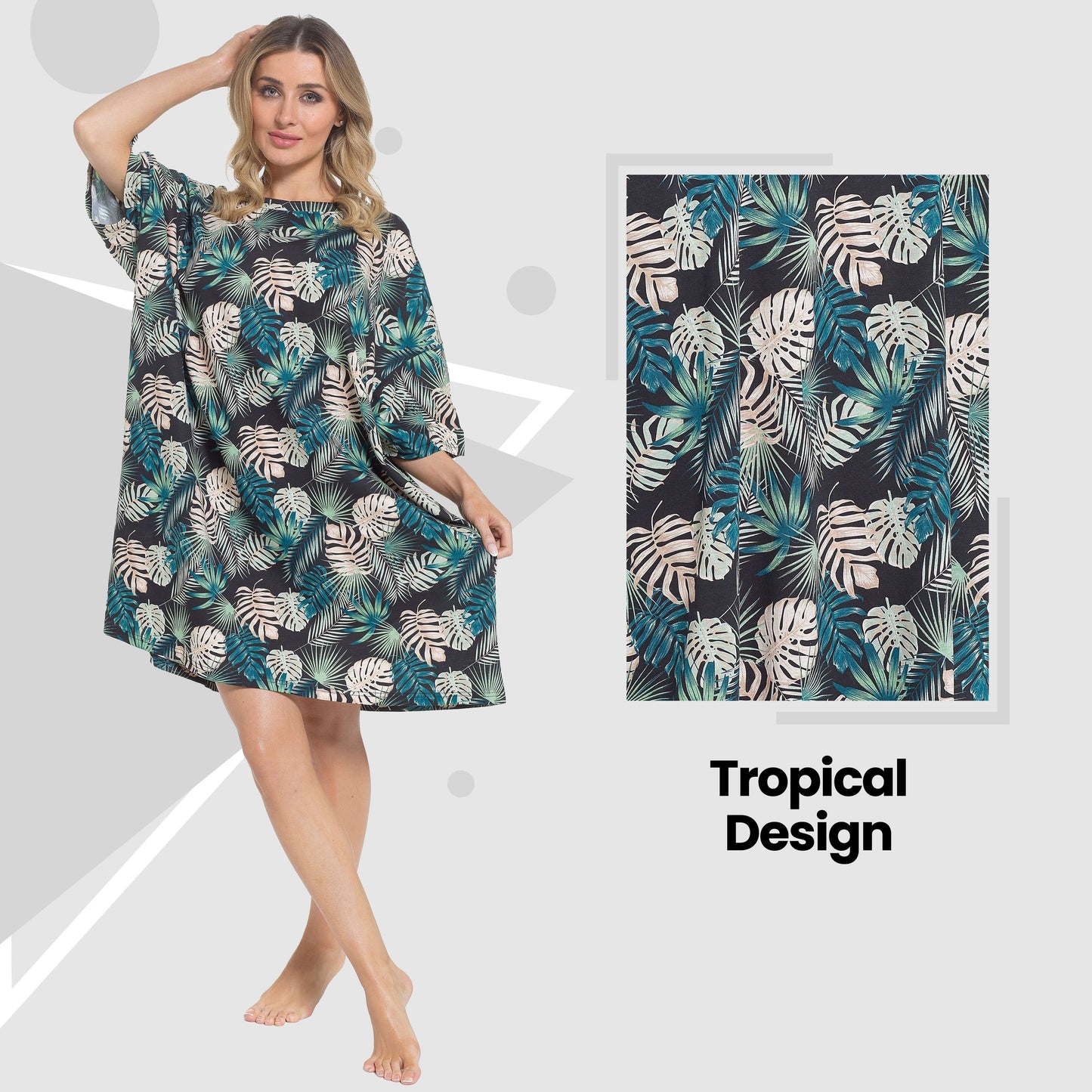 OLIVIA ROCCO Women's Tropical Baggy Nightdress 100% Cotton Oversized Short Sleeve