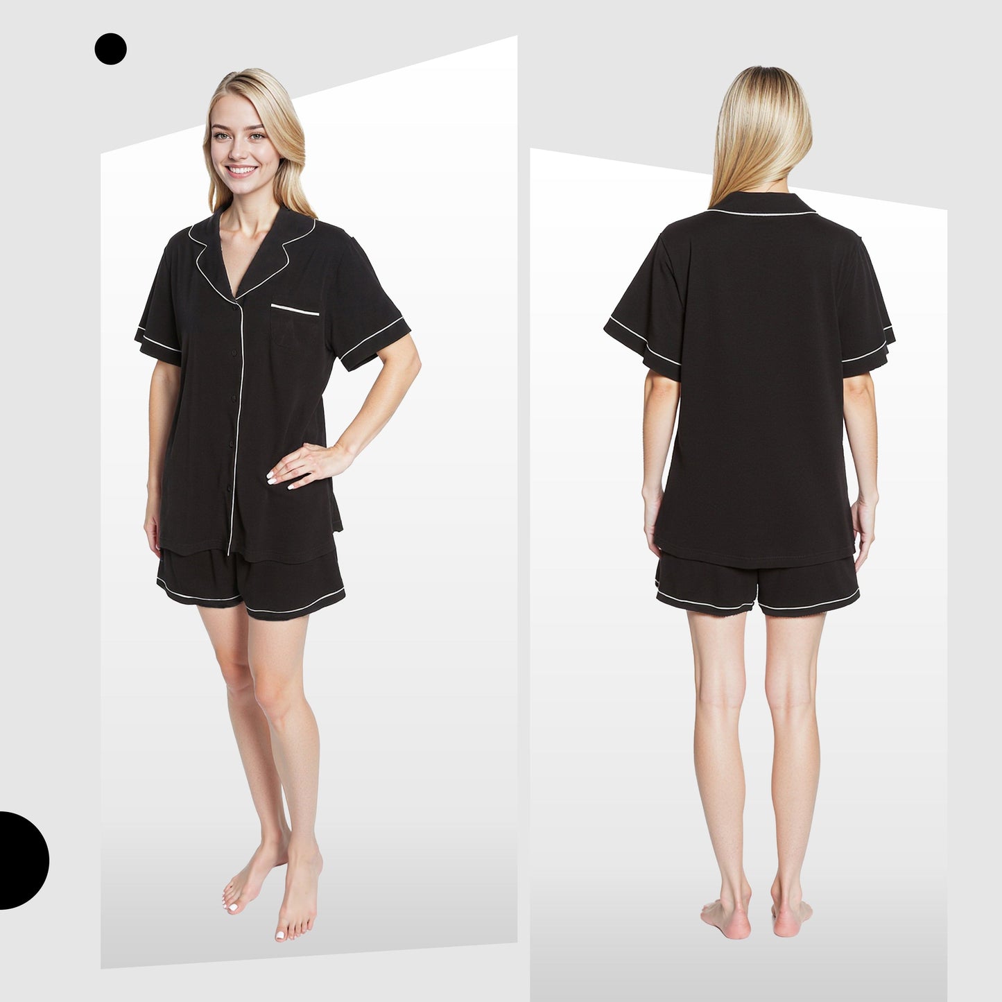 OLIVIA ROCCO Women Black Short Pyjama Set Super Soft Sleepwear With Button Up Top