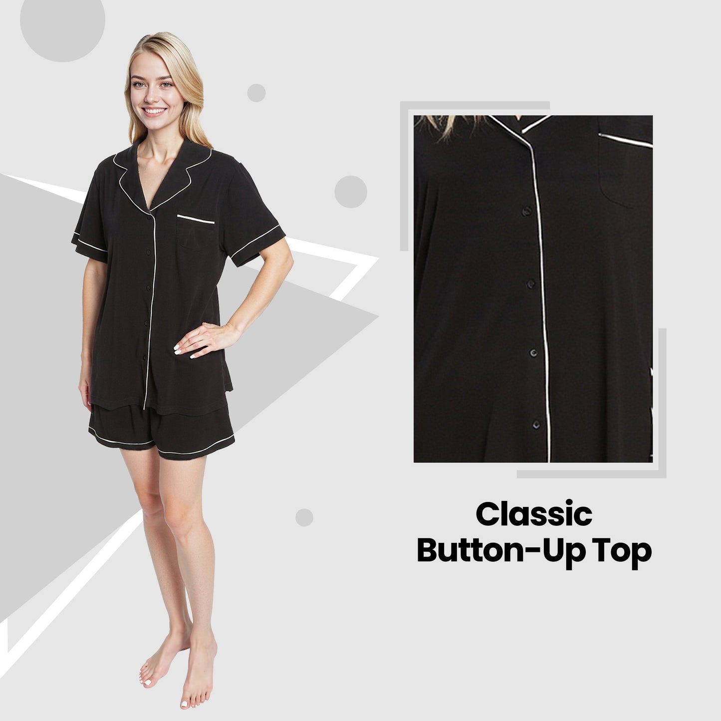 OLIVIA ROCCO Women Black Short Pyjama Set Super Soft Sleepwear With Button Up Top