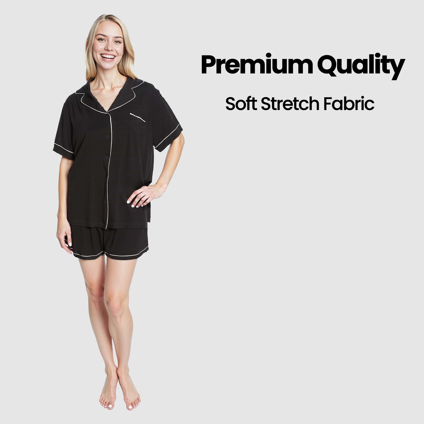 OLIVIA ROCCO Women Black Short Pyjama Set Super Soft Sleepwear With Button Up Top