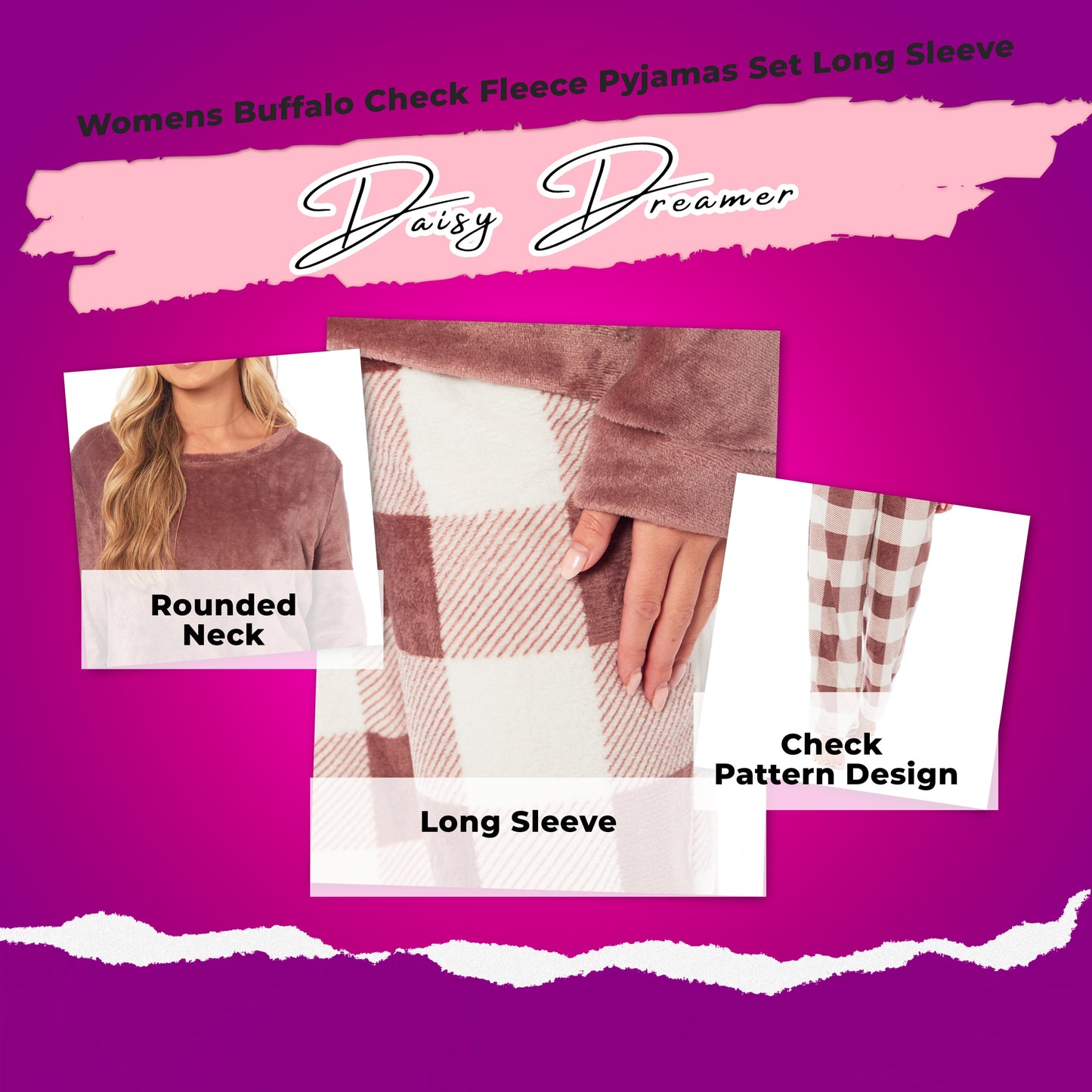 OLIVIA ROCCO Womens Buffalo Check Fleece Ultra Soft Pyjama Set Super Soft Cosy Home Loungewear