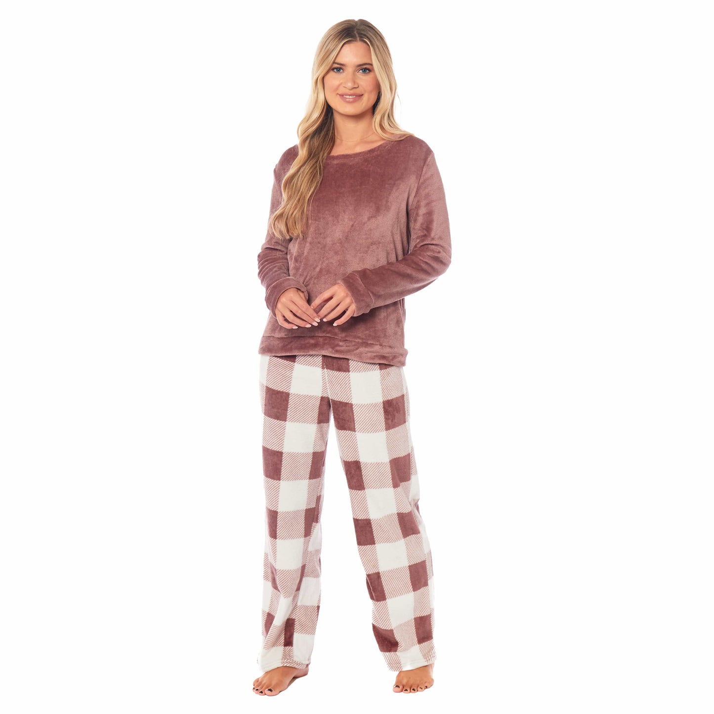 OLIVIA ROCCO Womens Buffalo Check Fleece Ultra Soft Pyjama Set Super Soft Cosy Home Loungewear