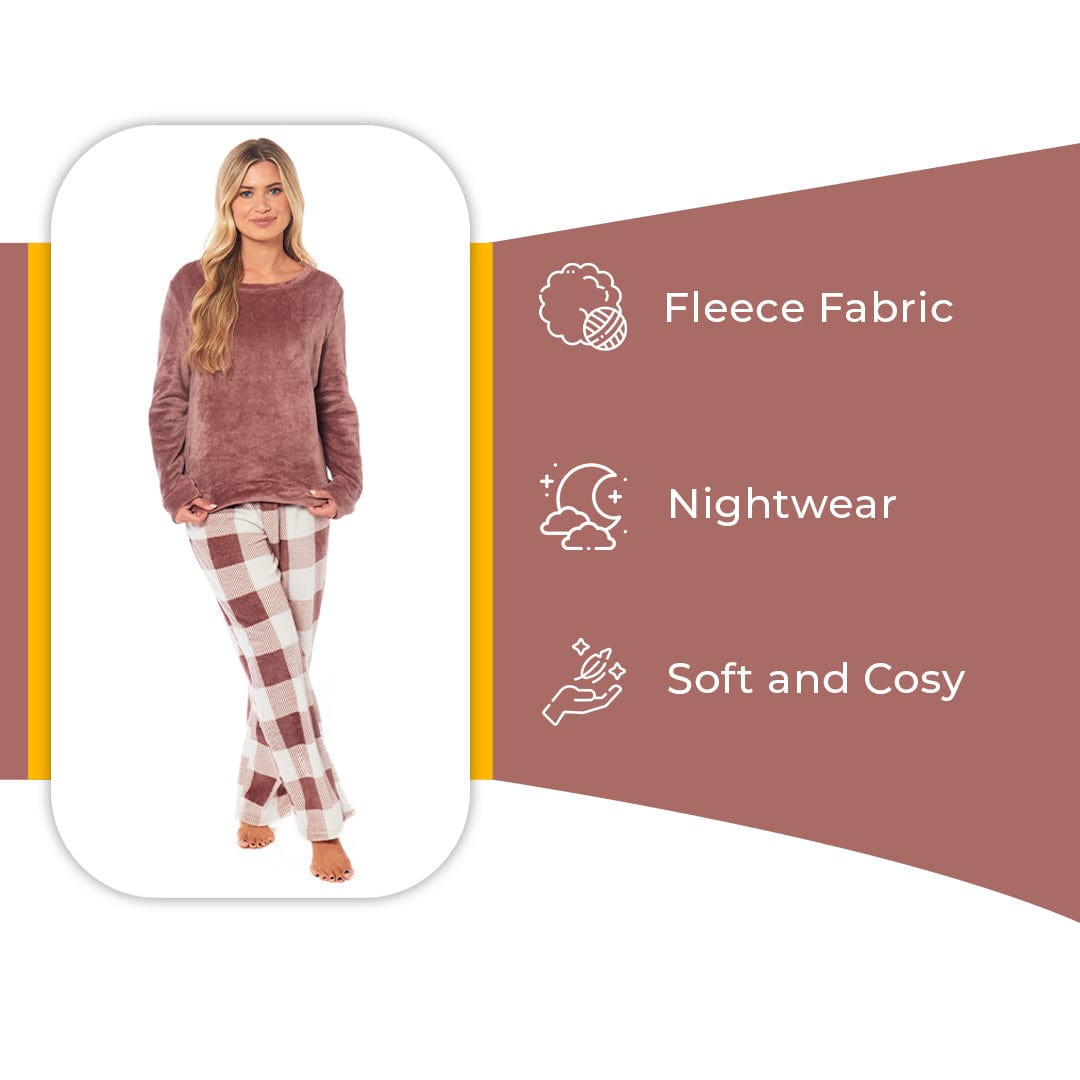 OLIVIA ROCCO Womens Buffalo Check Fleece Ultra Soft Pyjama Set Super Soft Cosy Home Loungewear