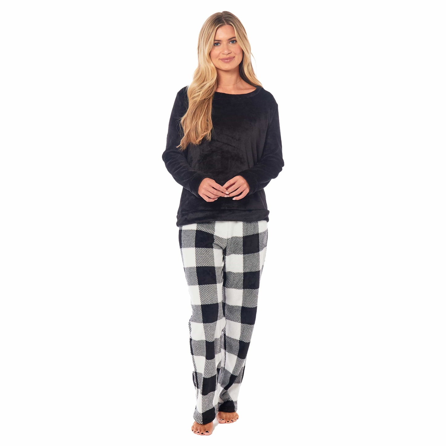 OLIVIA ROCCO Womens Buffalo Check Fleece Ultra Soft Pyjama Set Super Soft Cosy Home Loungewear
