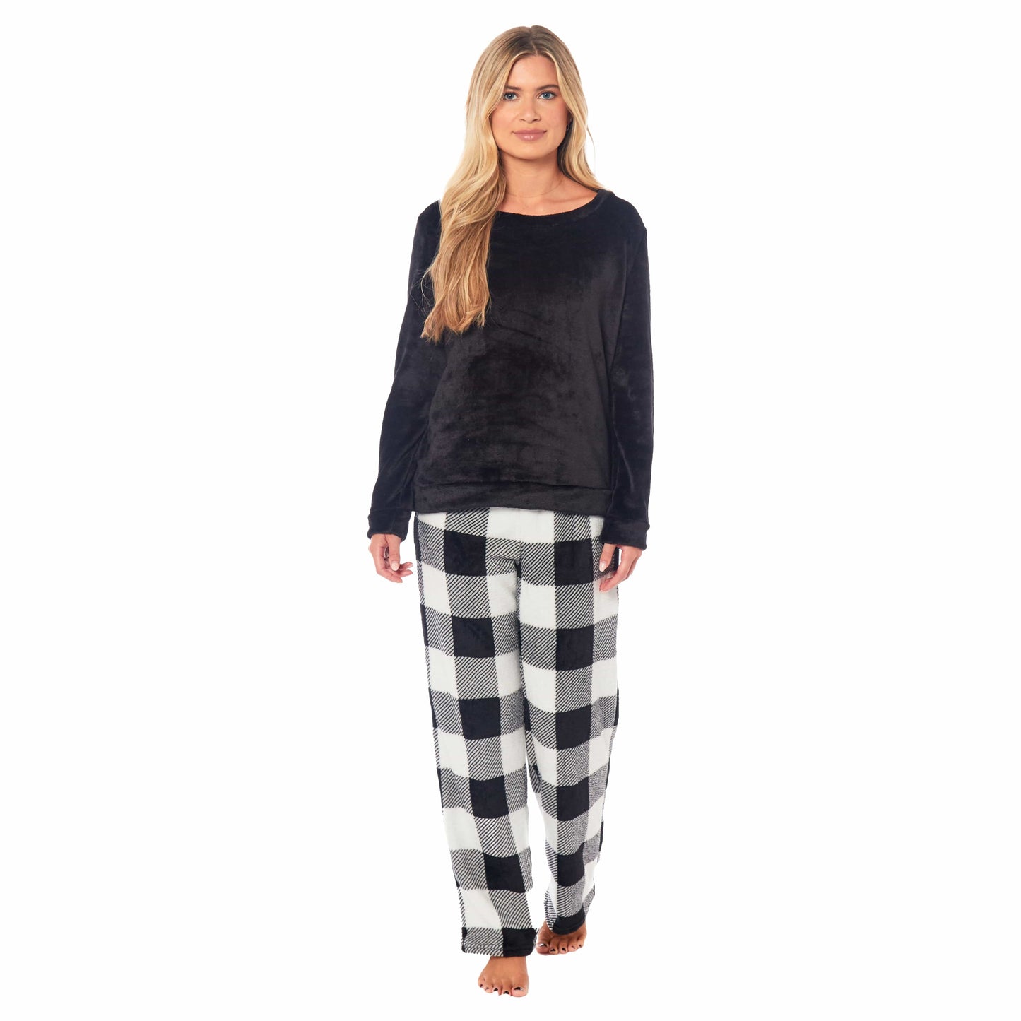 OLIVIA ROCCO Womens Buffalo Check Fleece Ultra Soft Pyjama Set Super Soft Cosy Home Loungewear