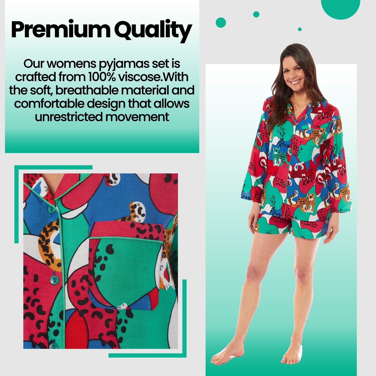 OLIVIA ROCCO Women's Jaguar Jungle Leopard Button-Up Short Pyjama Set Soft Breathable