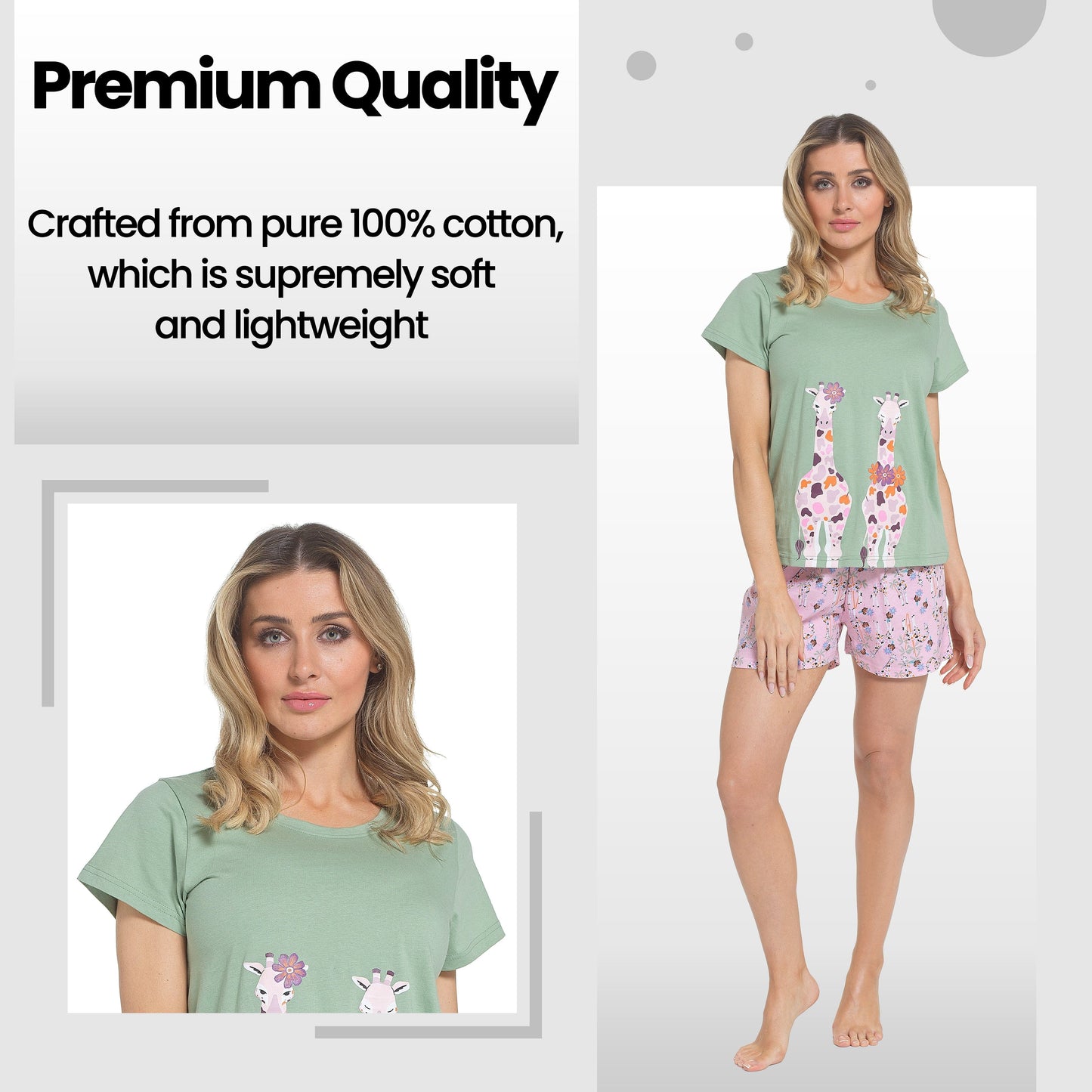 OLIVIA ROCCO Giraffe Pyjama Set for Women T Shirt and Shorts Soft Cotton Loungewear