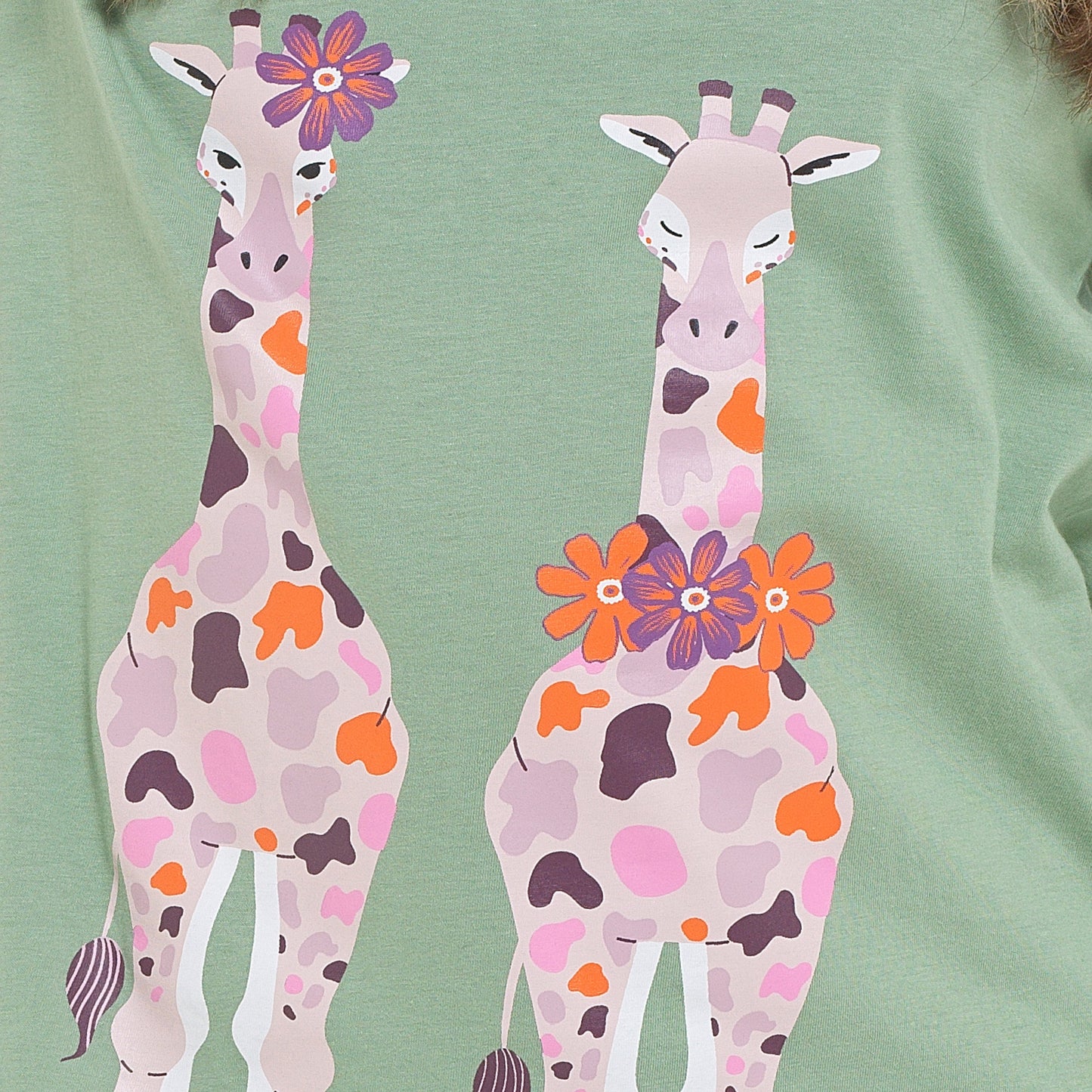 OLIVIA ROCCO Women's Giraffe Print Cotton Jersey Long Sleeve Pyjama Set Soft Sleepwear
