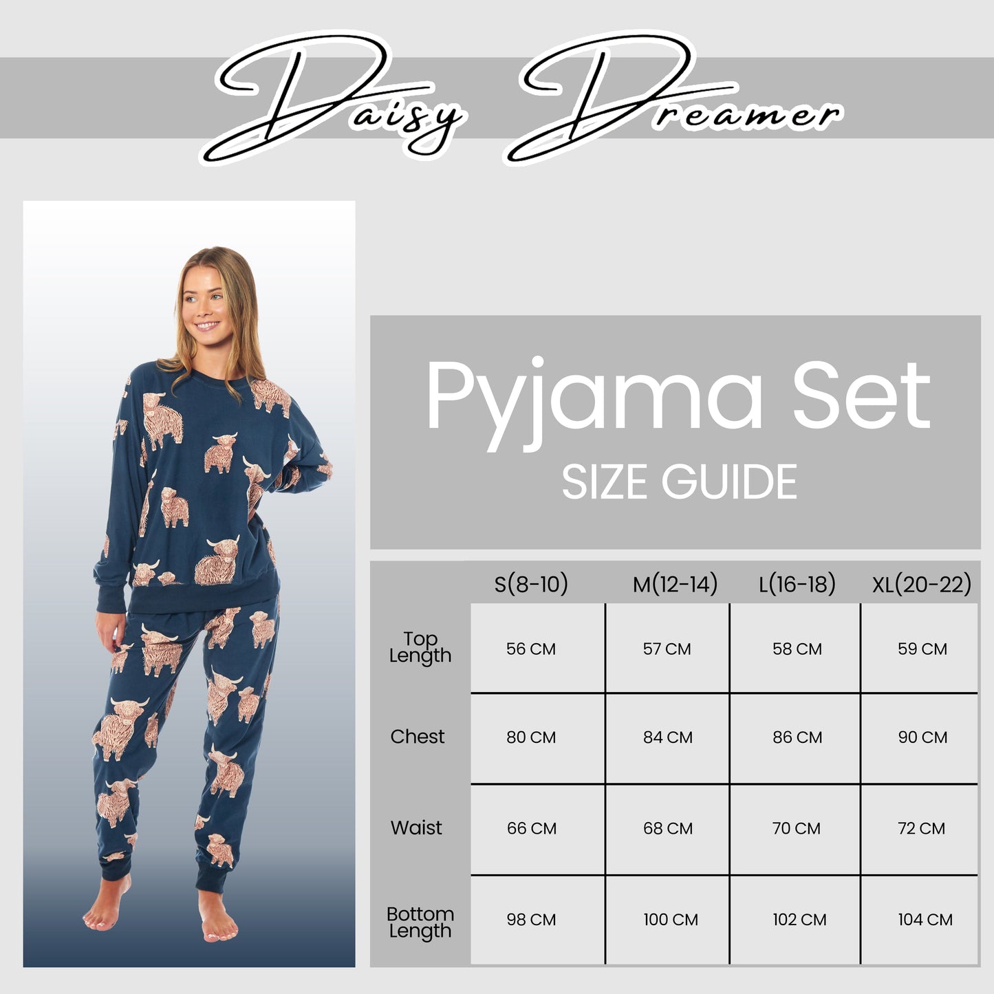 OLIVIA ROCCO Women's Fleece Pyjama Set Highland Cow Print Long Sleeve Soft Warm Sleepwear