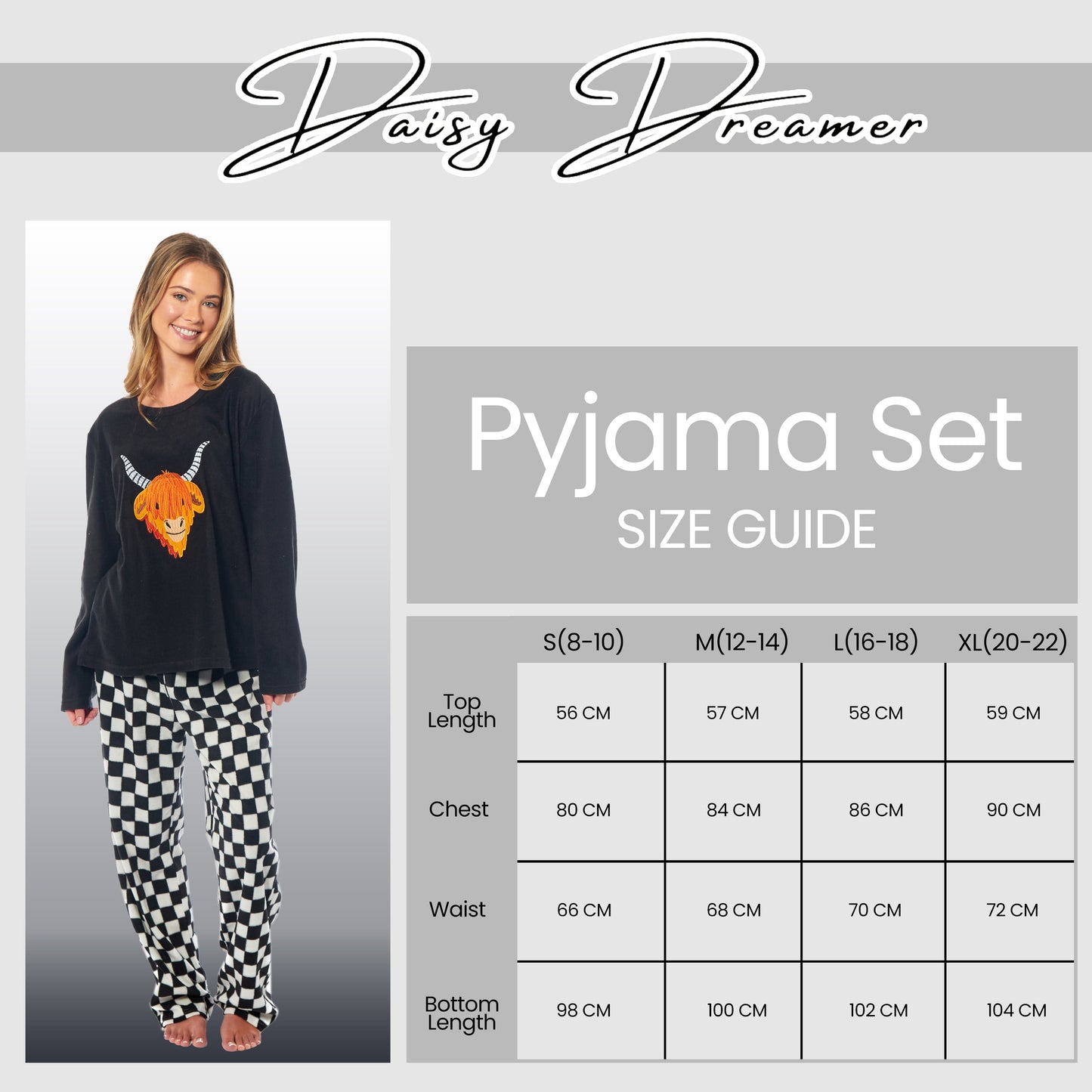 OLIVIA ROCCO Womens Thermal Fleece Pyjamas Set Highland Cow Animal Print Winter Super Soft Cosy Home Loungewear