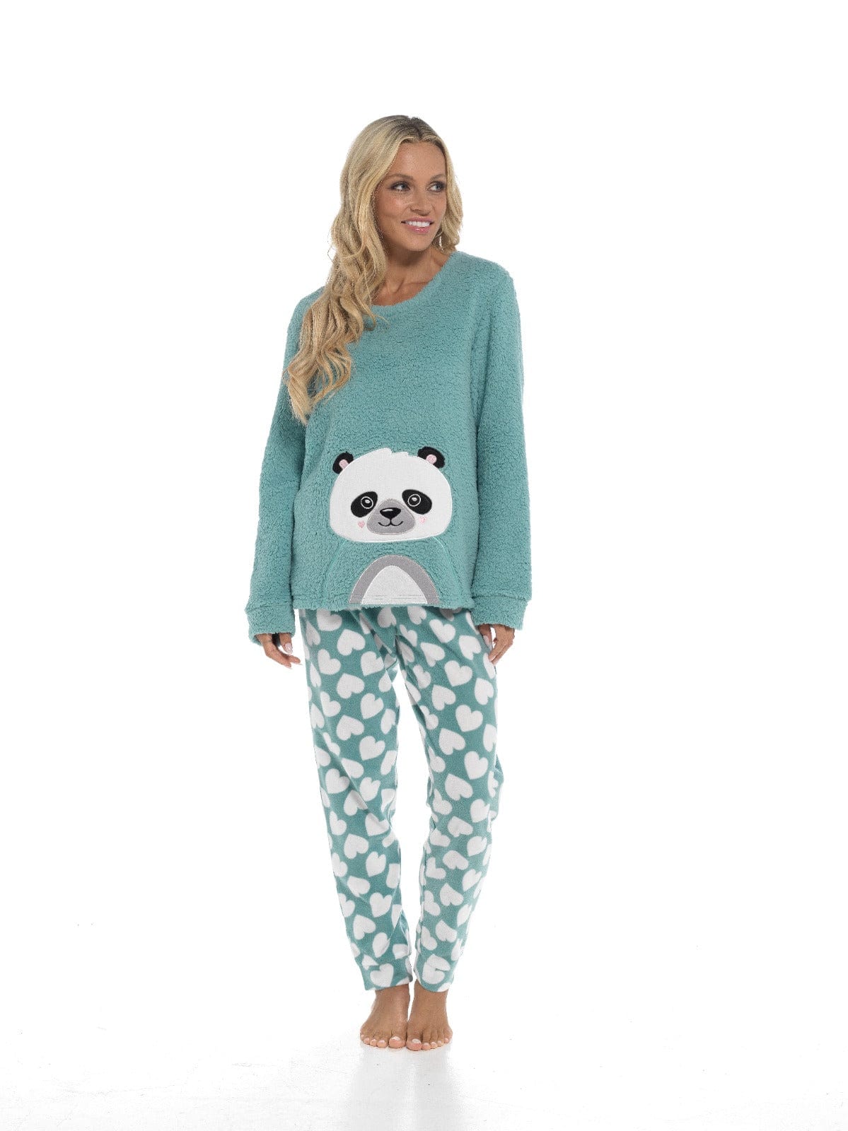 OLIVIA ROCCO Panda Snuggle Fleece Pyjama Set Women With Printed Pants Easy Care Fabric