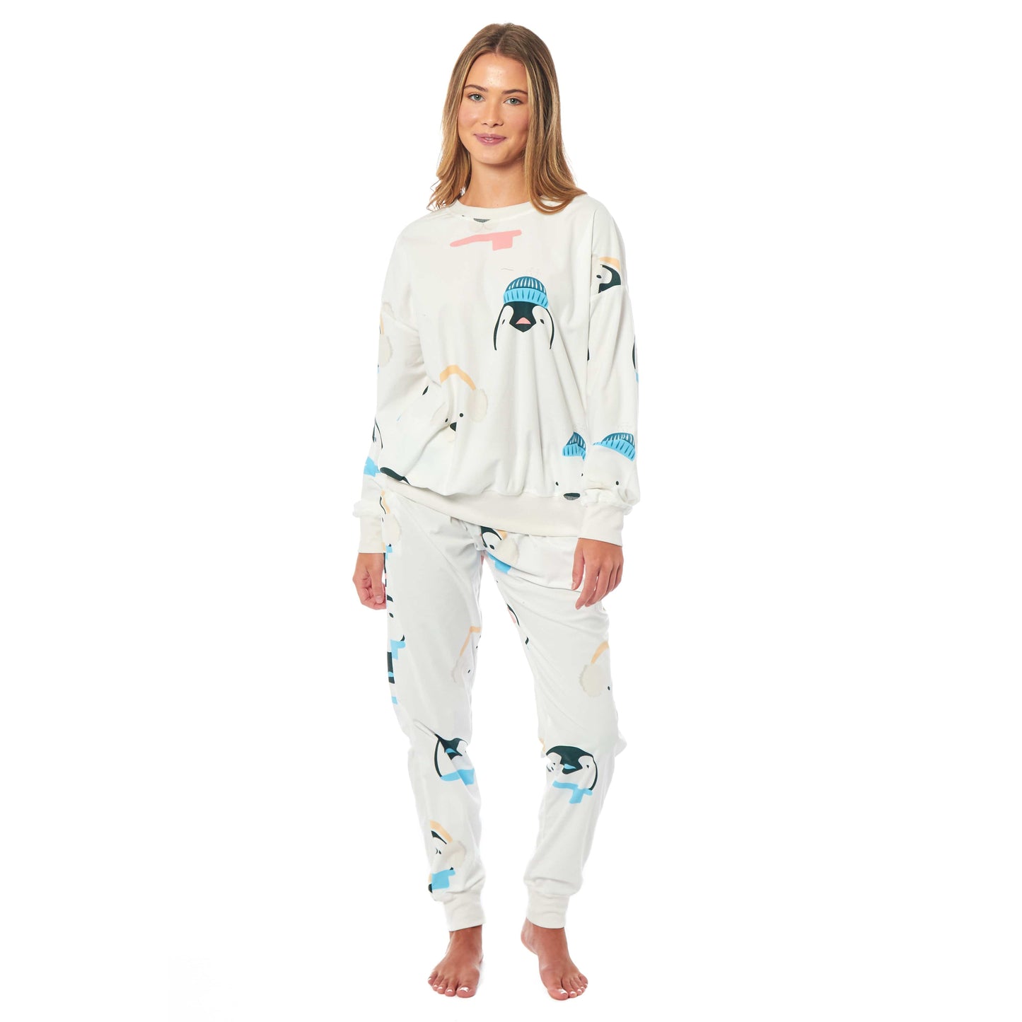 OLIVIA ROCCO Womens Soft Fleece Pyjama Set With Long Sleeve Penguins And Polar Bears