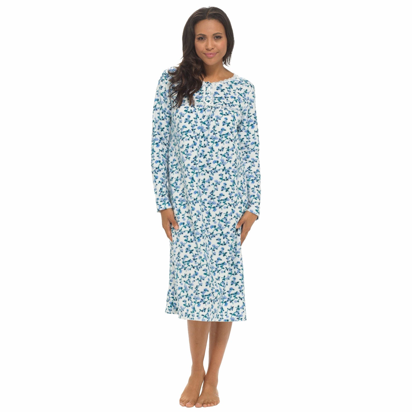 OLIVIA ROCCO Womens Fleece Nightdress Long Sleeve Floral Print Sleepwear Cosy Winter