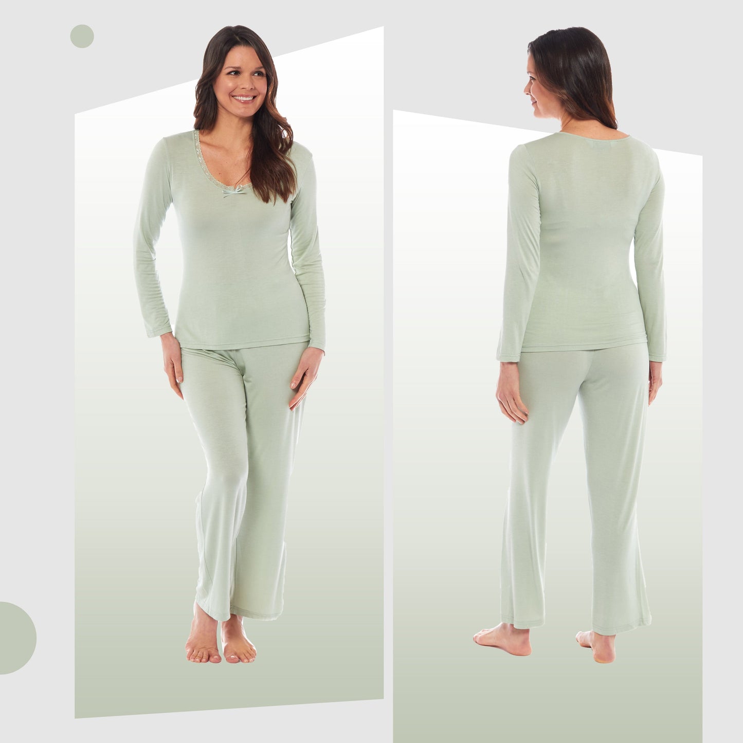 OLIVIA ROCCO Ladies Long Sleeve Pyjama Set Ultra Soft Viscose Spandex Black Green Cosy Easy-Care Nightwear Set