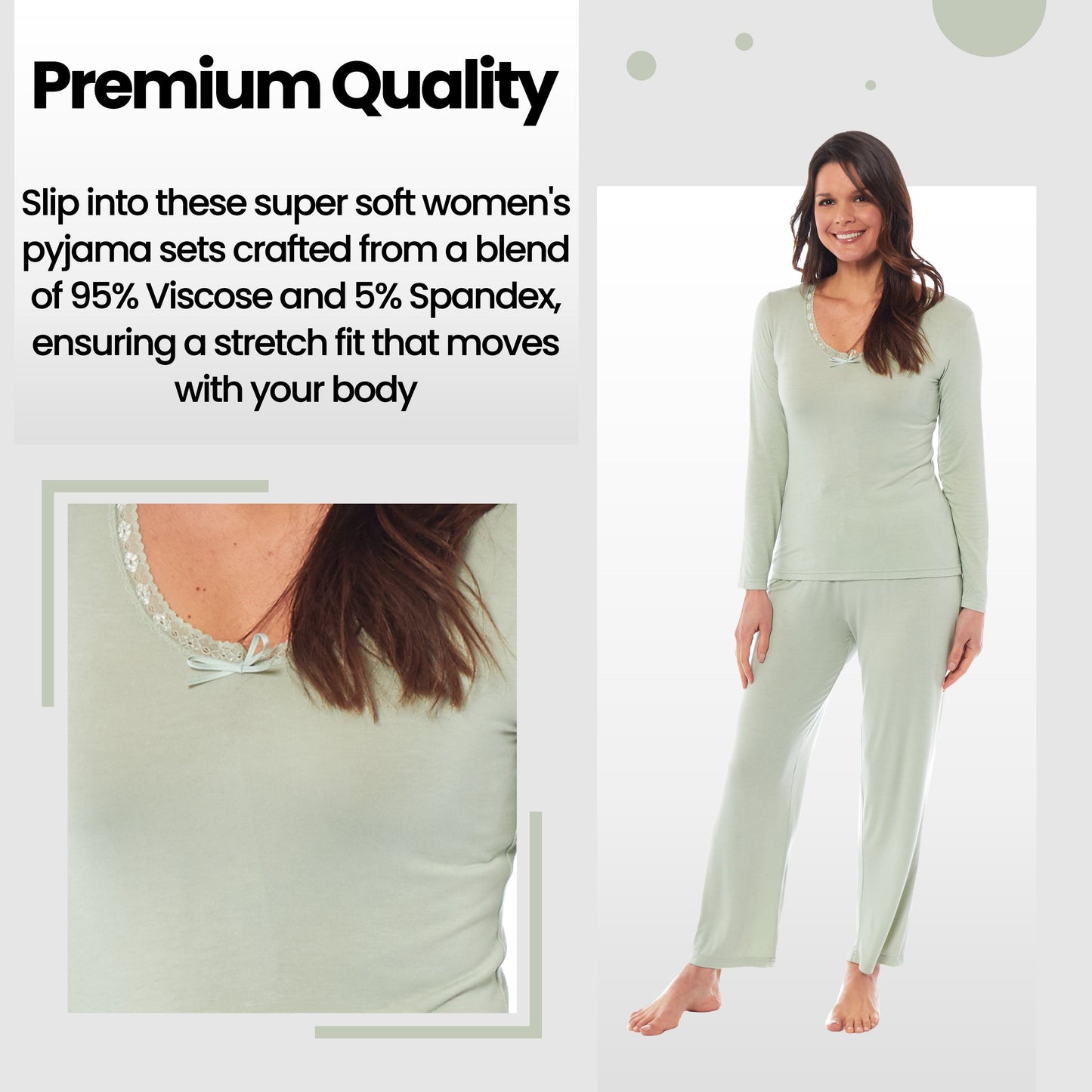 OLIVIA ROCCO Ladies Long Sleeve Pyjama Set Ultra Soft Viscose Spandex Black Green Cosy Easy-Care Nightwear Set