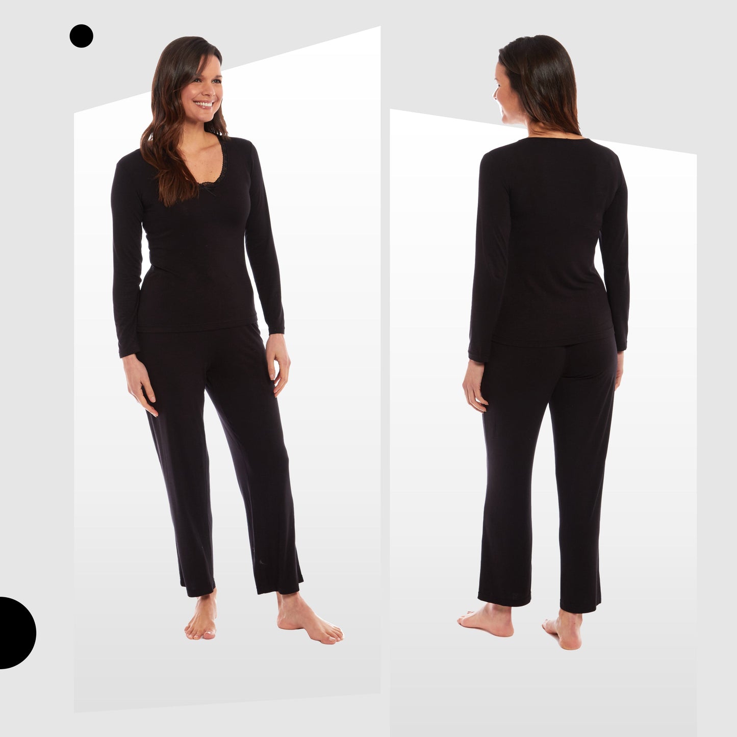 OLIVIA ROCCO Ladies Long Sleeve Pyjama Set Ultra Soft Viscose Spandex Black Green Cosy Easy-Care Nightwear Set