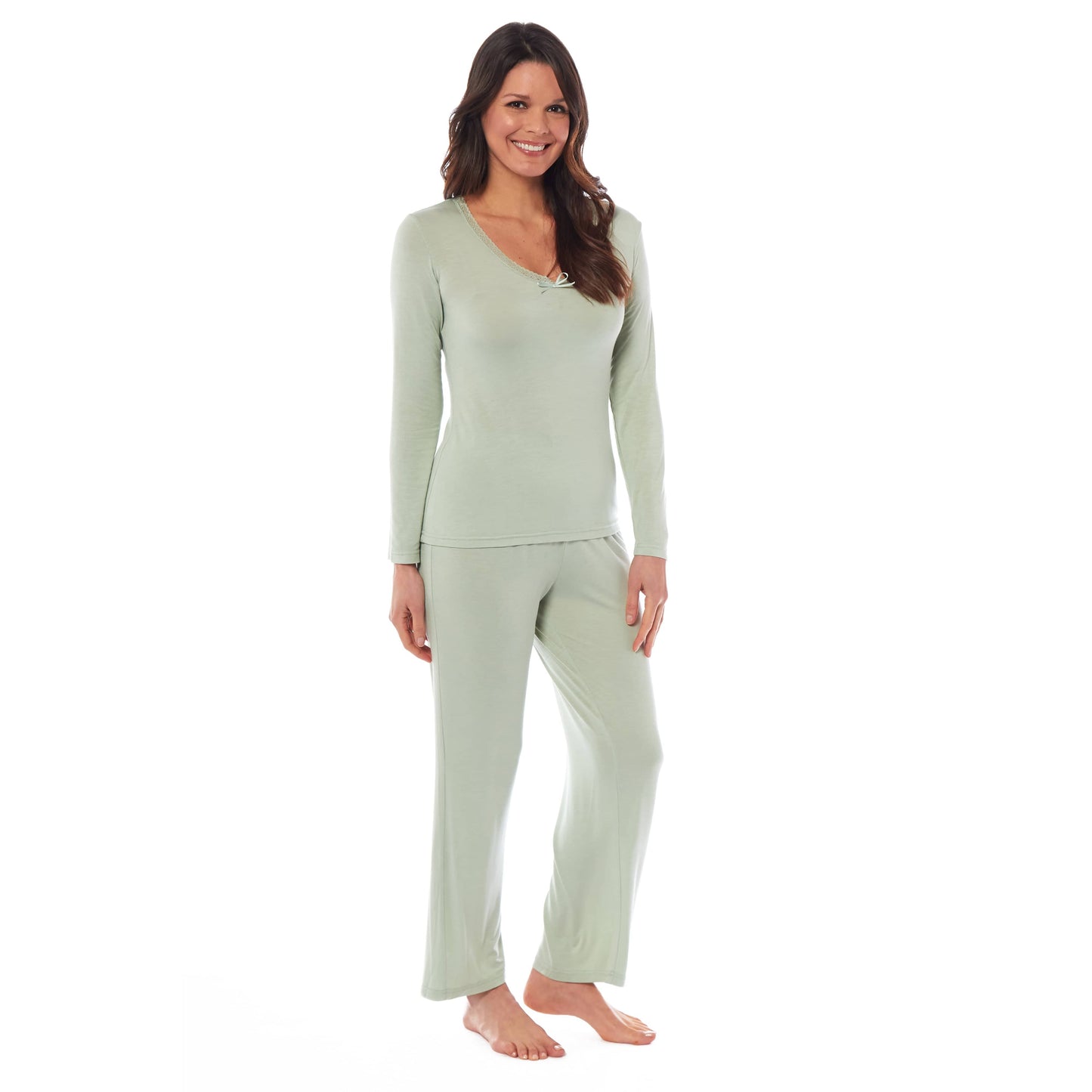OLIVIA ROCCO Ladies Long Sleeve Pyjama Set Ultra Soft Viscose Spandex Black Green Cosy Easy-Care Nightwear Set