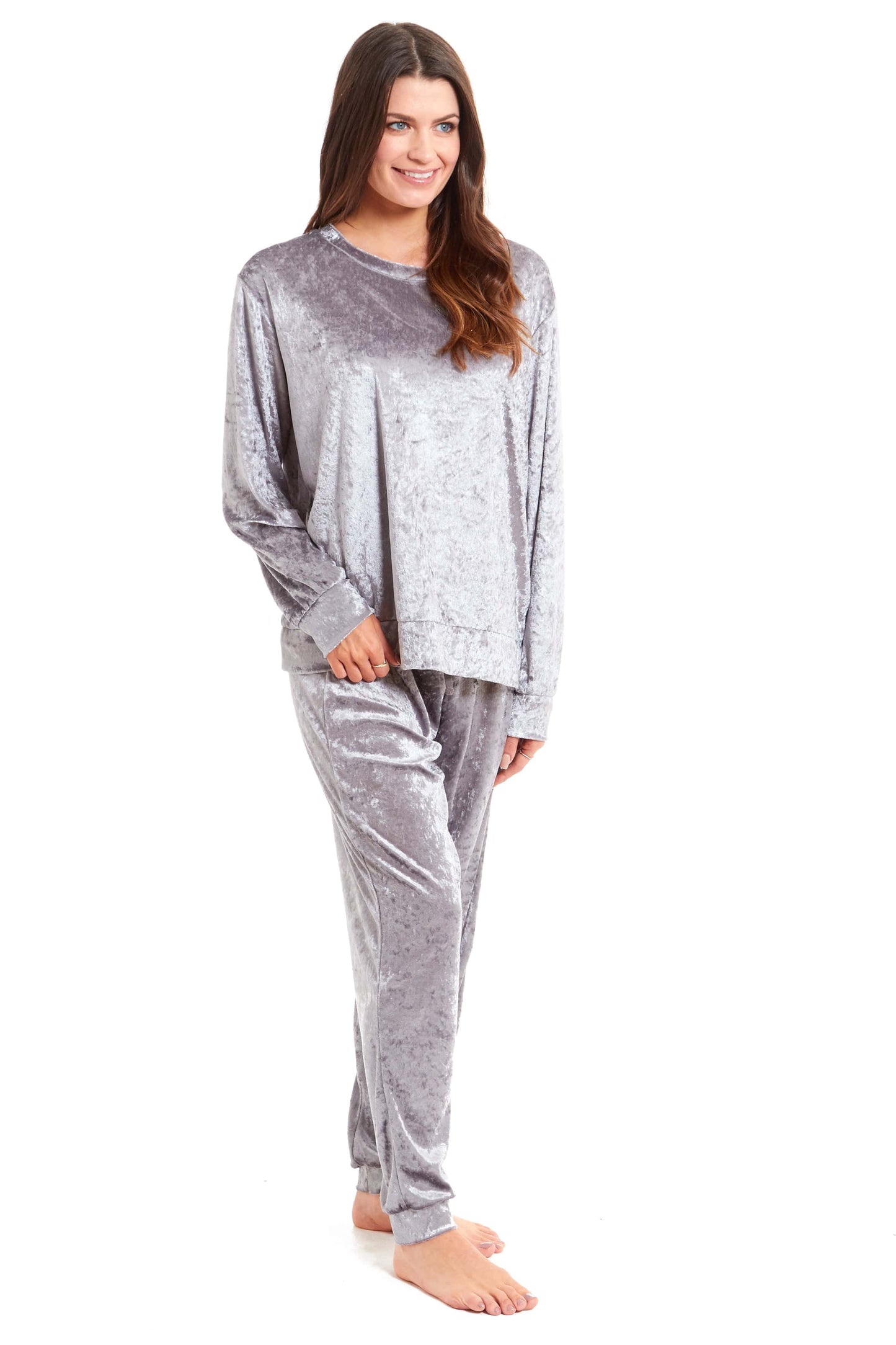 OLIVIA ROCCO Women's Crushed Velvet Pyjama Set Top And Pants Soft Loungewear In Multiple
