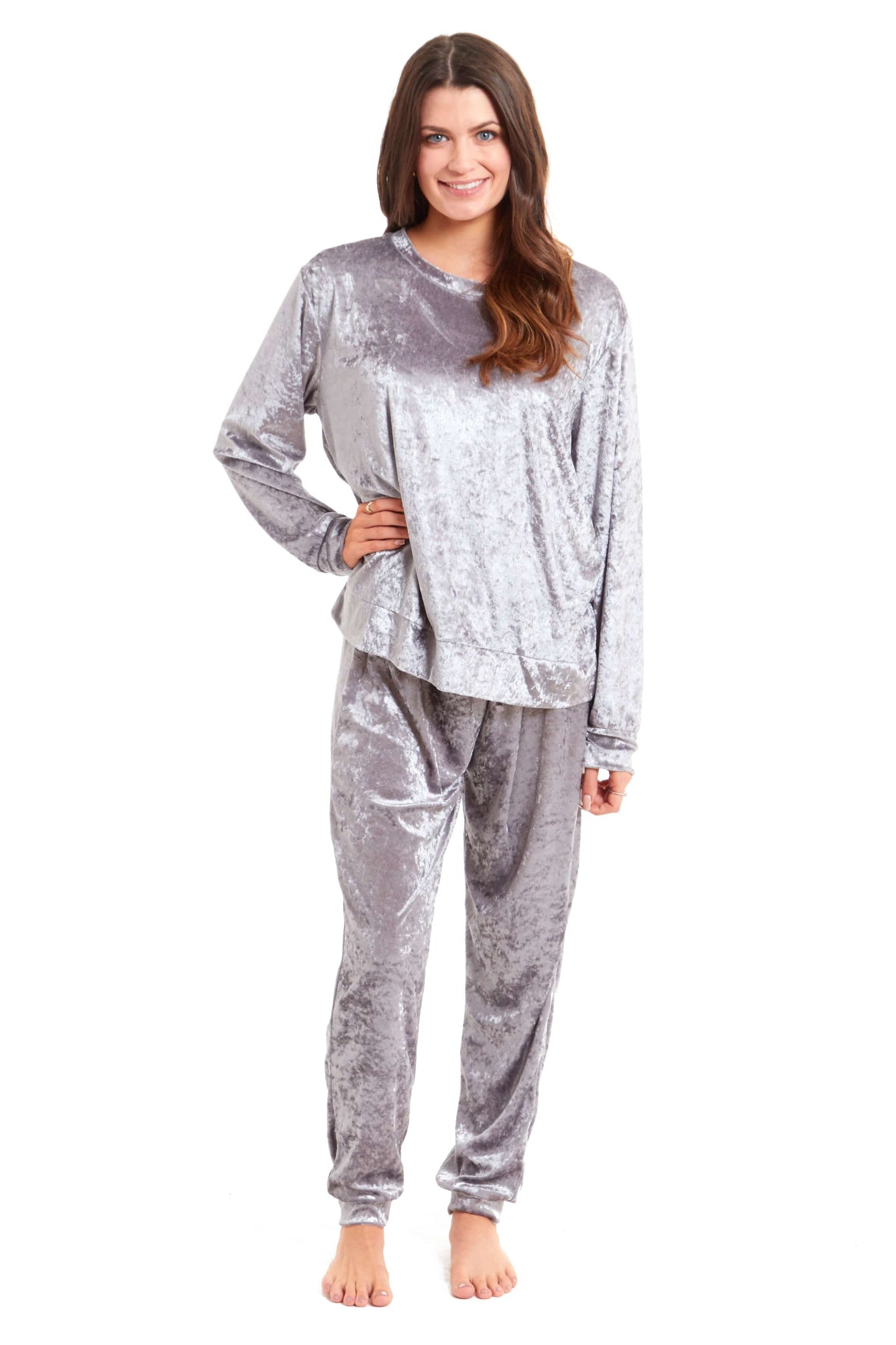 OLIVIA ROCCO Women's Crushed Velvet Pyjama Set Top And Pants Soft Loungewear In Multiple