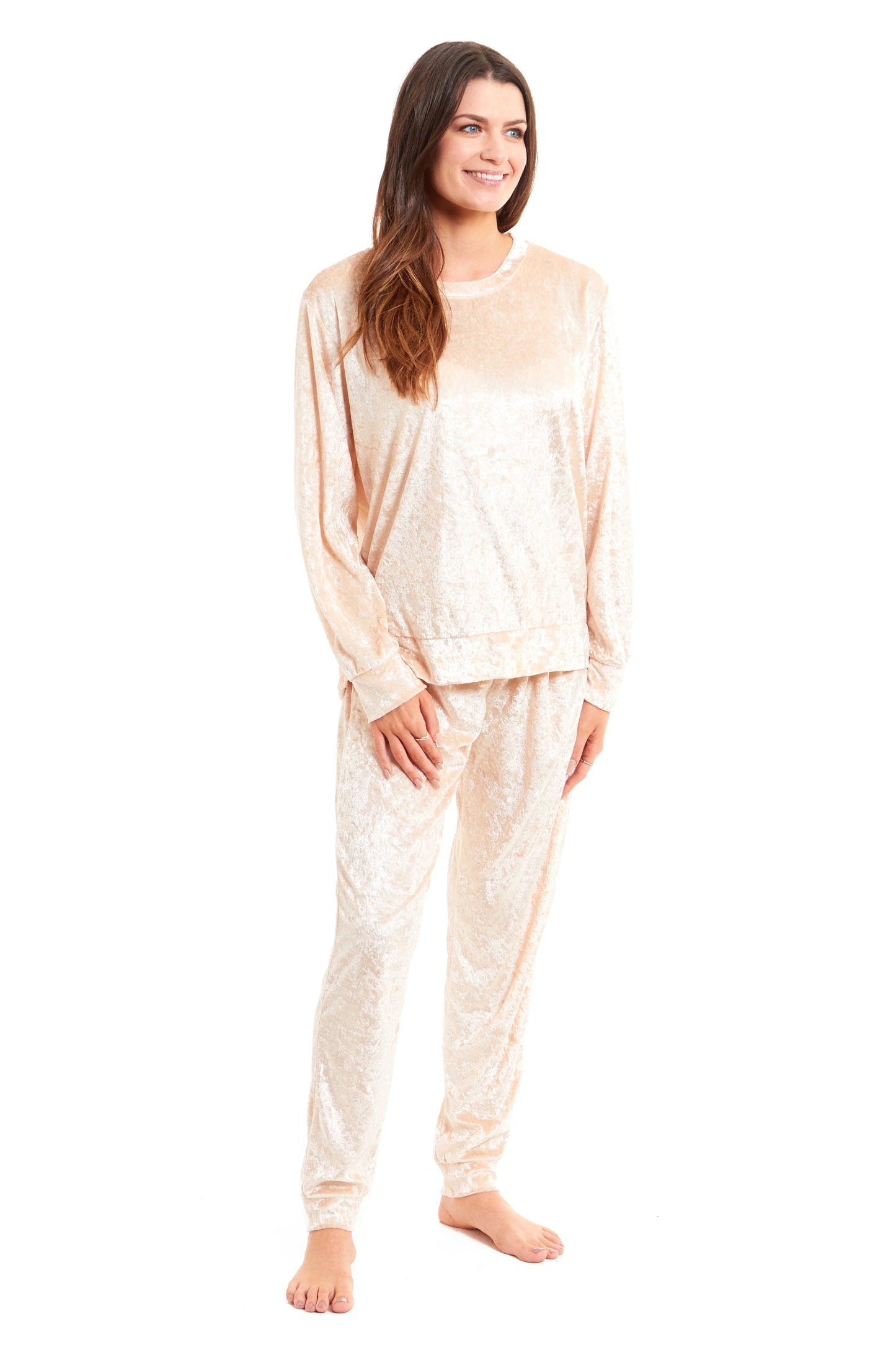 OLIVIA ROCCO Women's Crushed Velvet Pyjama Set Top And Pants Soft Loungewear In Multiple