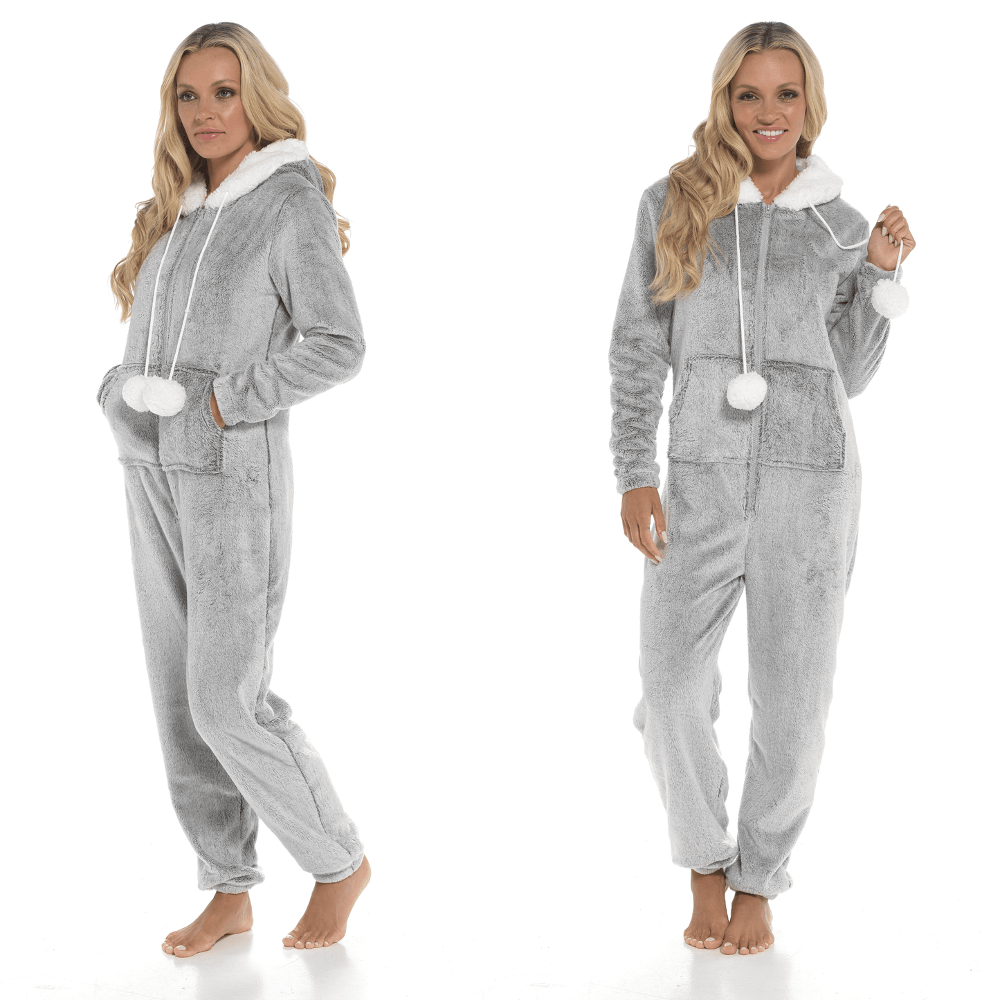 OLIVIA ROCCO Womens Shimmer Fleece Hooded Onesie With Zip Pockets Pompom Detail Easy-Care Hotel-Quality Textile