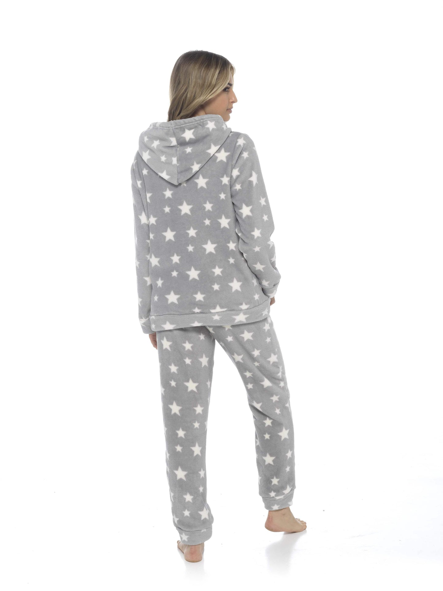 OLIVIA ROCCO Womens Stars Plush Fleece Hooded Pyjama Set Teddy Fabric Nightwear Easy-Care Super Soft Sleep Set
