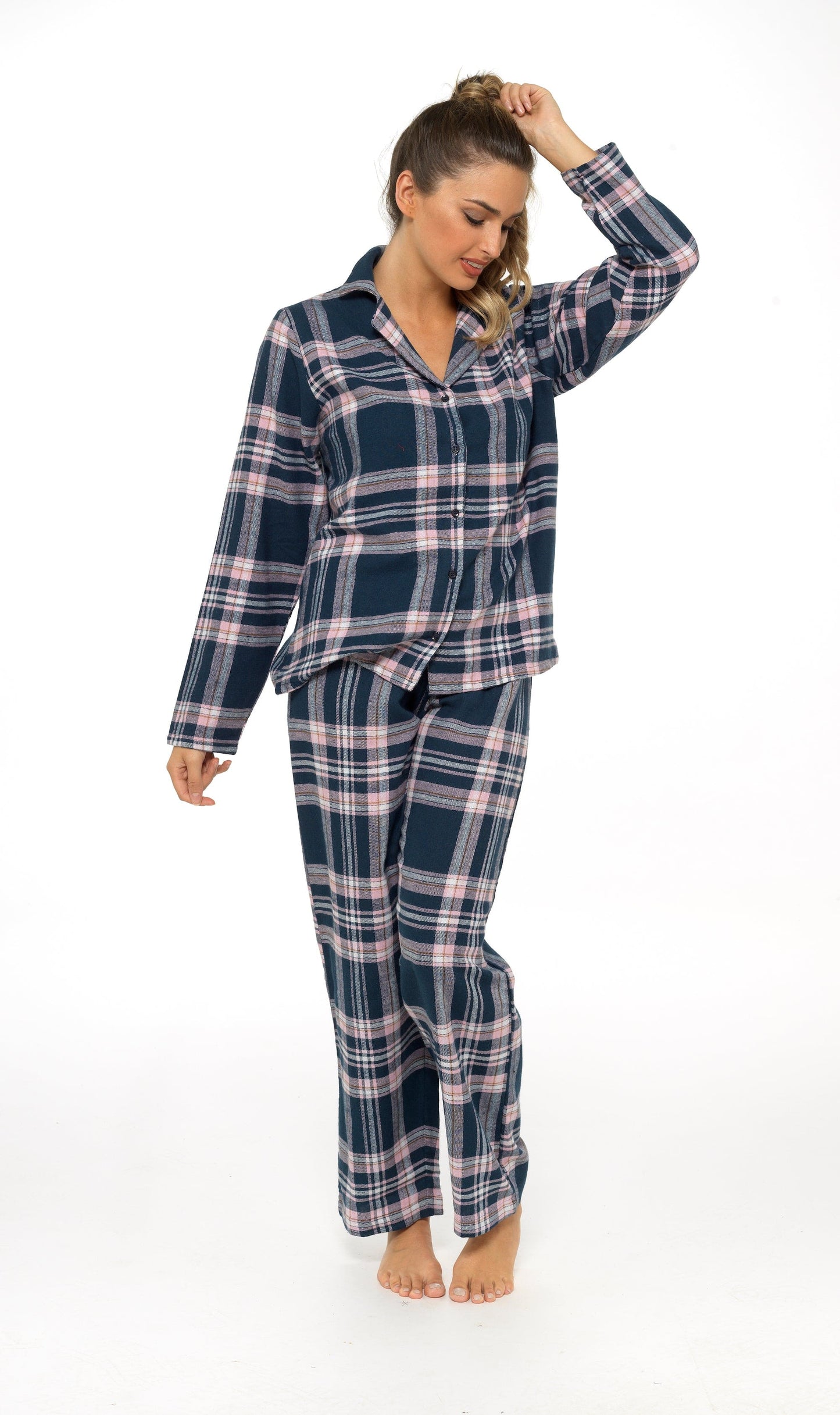 OLIVIA ROCCO Women's Flannelette Check Pyjama Set Soft Brushed Cotton Cosy Easy-Care Nightwear Set