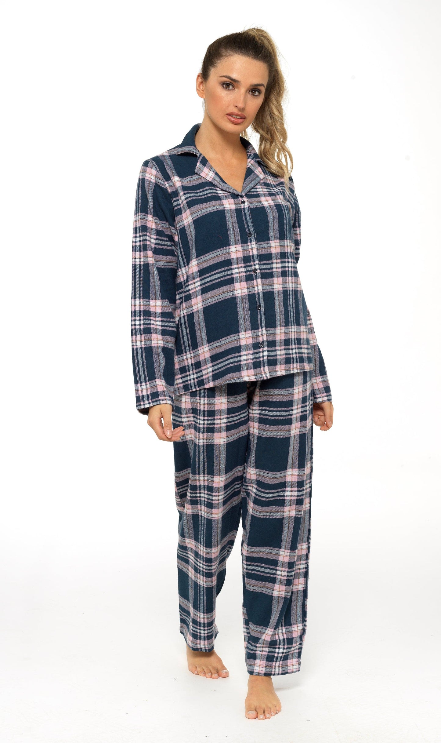OLIVIA ROCCO Women's Flannelette Check Pyjama Set Soft Brushed Cotton Cosy Easy-Care Nightwear Set