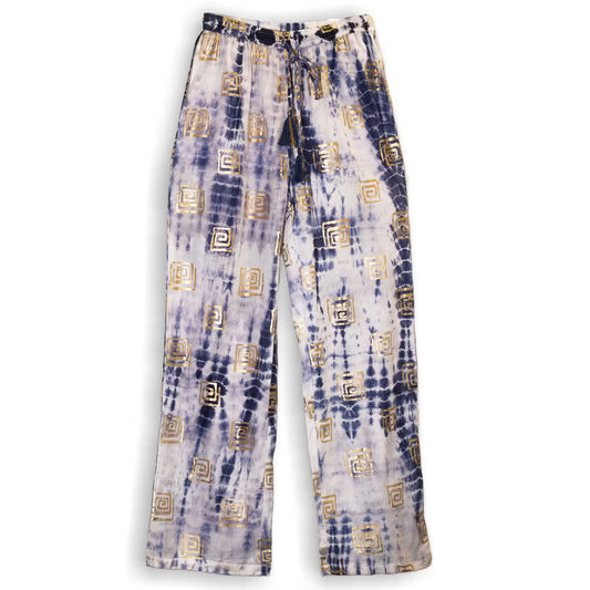 Nomad Sari Lounge Pants – Blue Tie-Dye with Gold Greek Motif