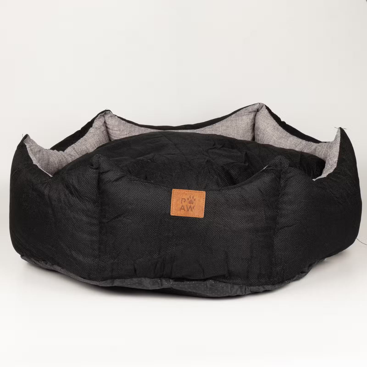 PAW Bed – Large Royal Crown – Black & Grey – 50 × 50 × 26cm