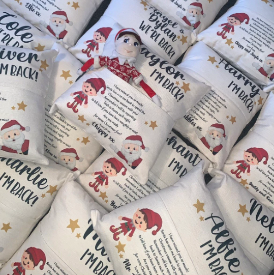 Personalised Elf Return Cushion – Christmas Eve Elf Pillow with Custom Name