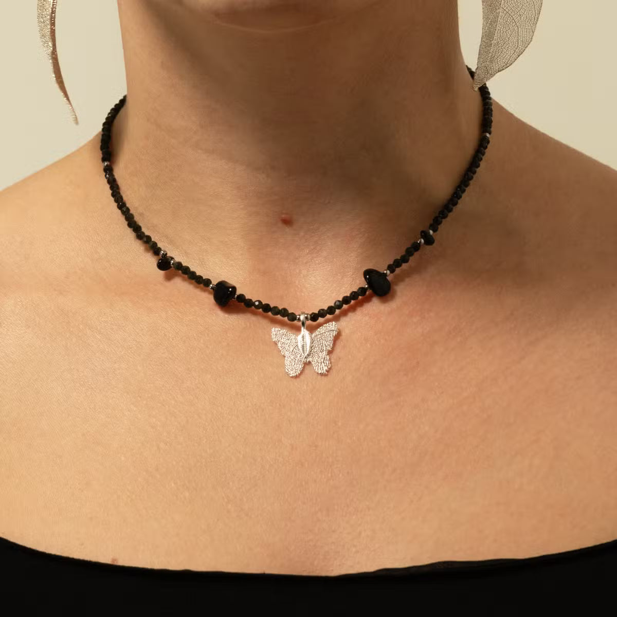 Nymph Gemstone Necklaces - Real Leaf Butterfly Pendants