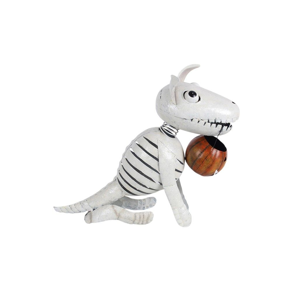 Metal Skeleton Dog Ornament with Pumpkin