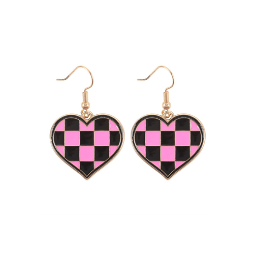 Checkerboard Heart Earrings