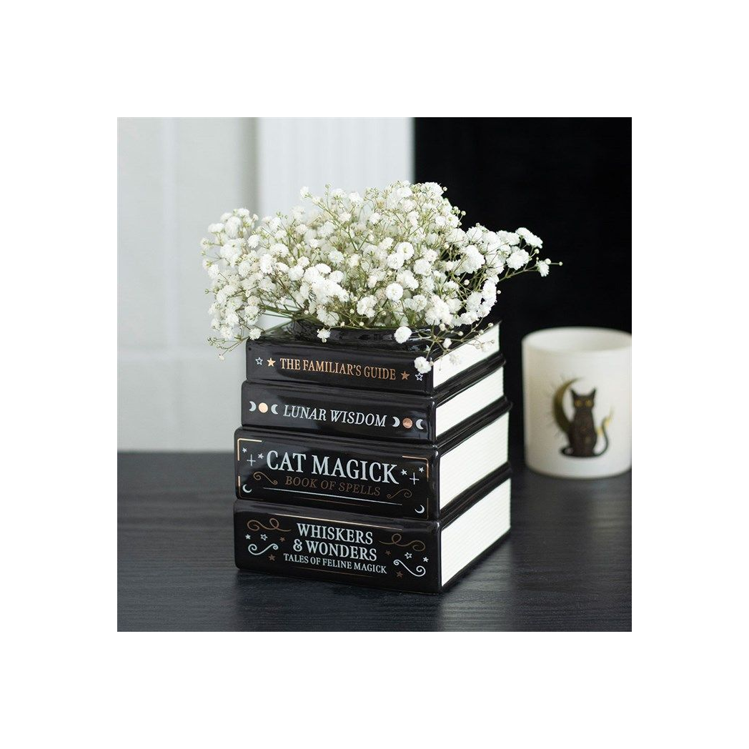 Black Cat Magic Book Vase