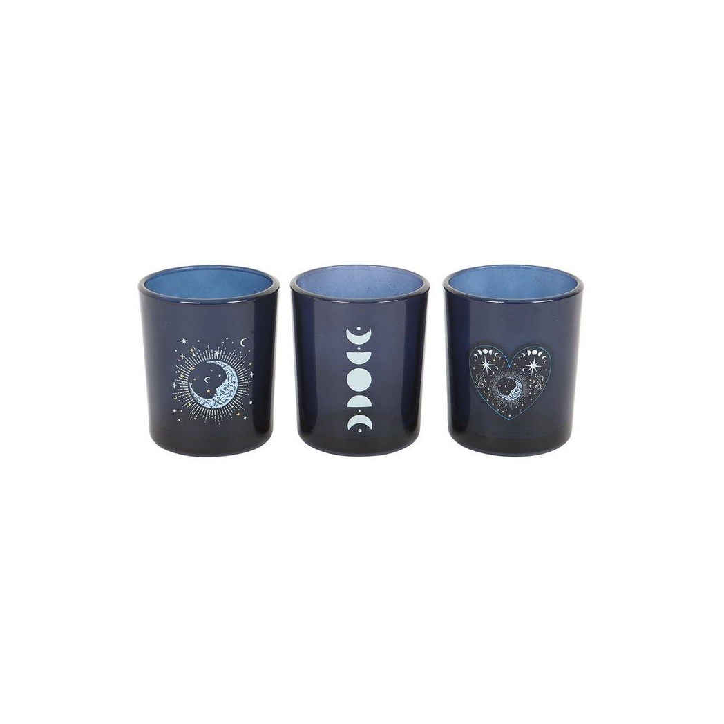 Set of 3 Blue Moon Votive Candle Holders