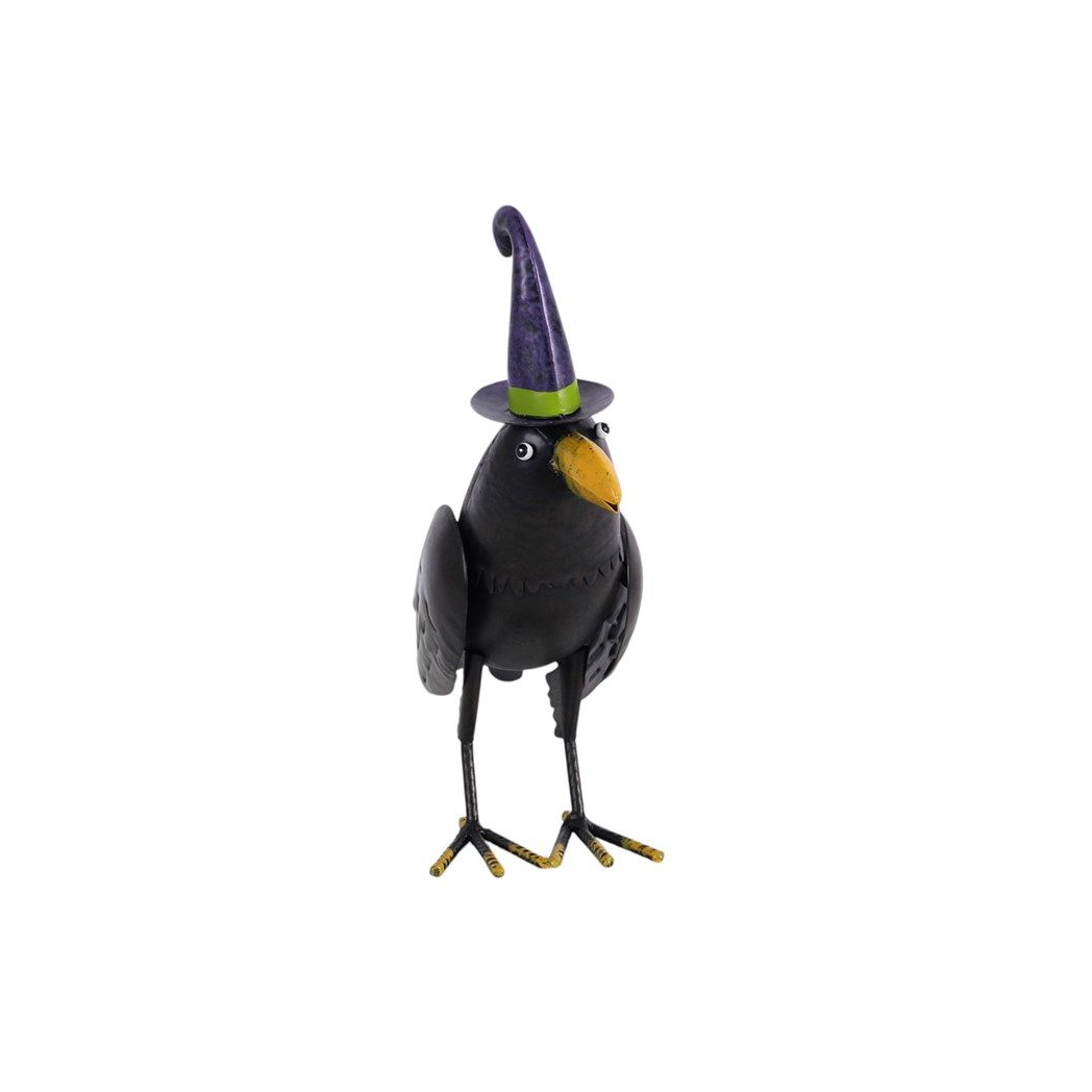 Metal Raven Ornament with Witch Hat