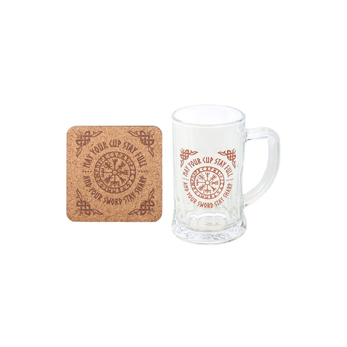 Viking Compass Glass Beer Tankard with Coaster
