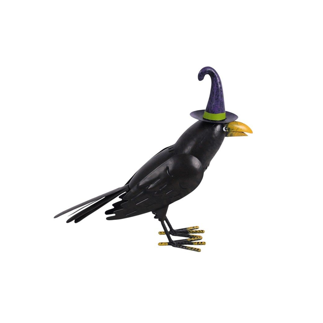 Metal Raven Ornament with Witch Hat