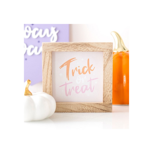 Pink Trick or Treat Wooden Frame Sign